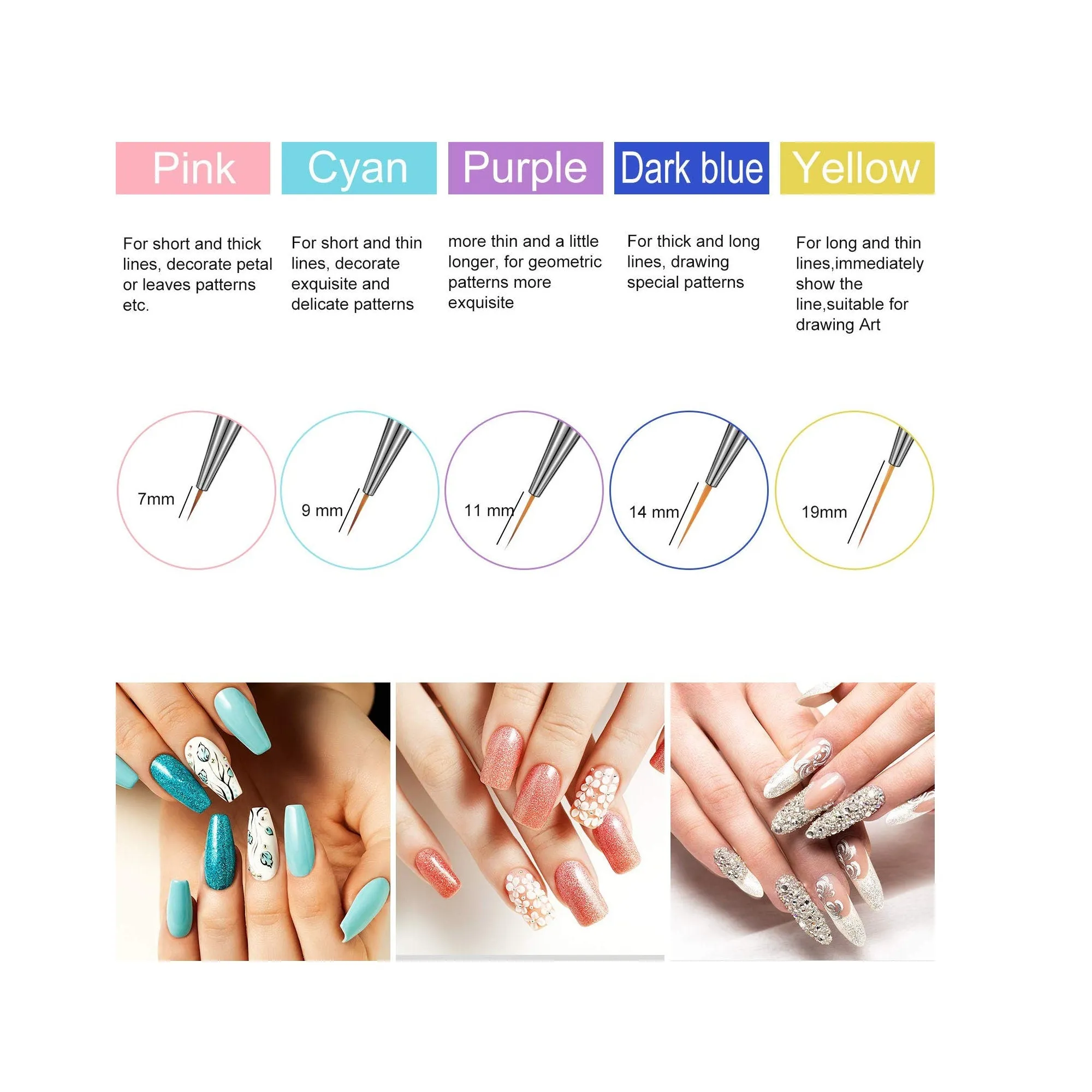 10 Pieces 3D Nail Brushes Set Nail Liner Ombre Brush Nail Painting Design Pen Brushes Acrylic Rhinestone Handles Nail Pens