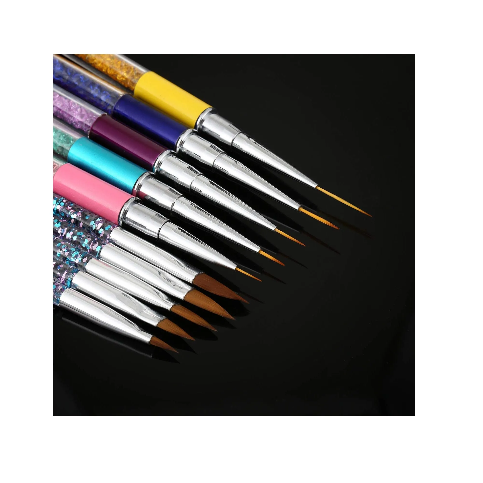 10 Pieces 3D Nail Brushes Set Nail Liner Ombre Brush Nail Painting Design Pen Brushes Acrylic Rhinestone Handles Nail Pens