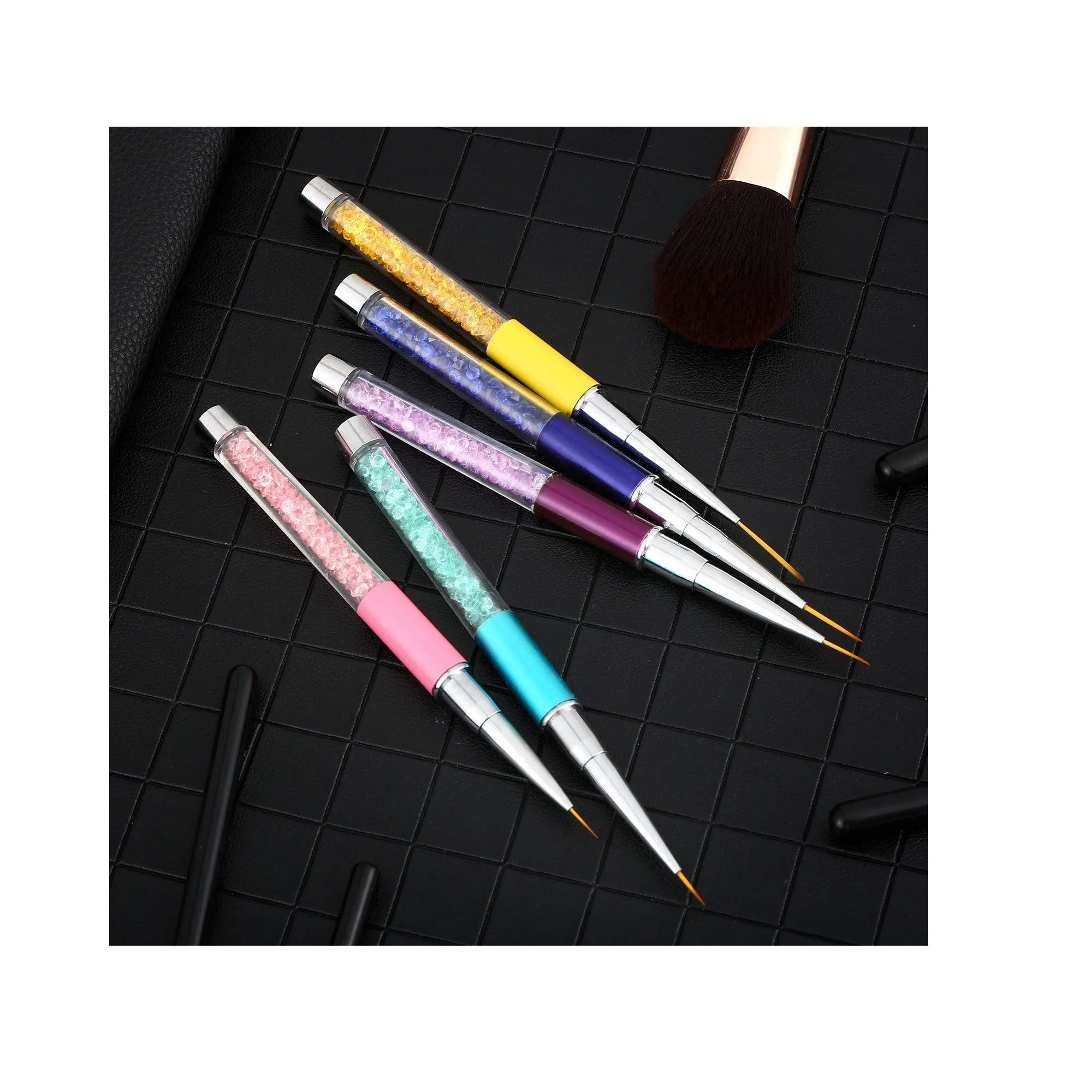 10 Pieces 3D Nail Brushes Set Nail Liner Ombre Brush Nail Painting Design Pen Brushes Acrylic Rhinestone Handles Nail Pens