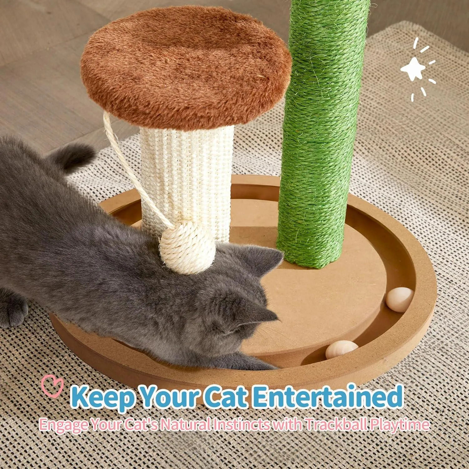 21.7" Cactus Kitten Scratcher for Indoor Cats with Sturdy Wood Base