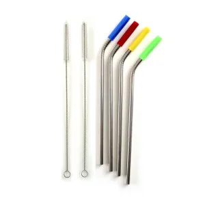 4 Pack Silicone Tipped Stainless Steel Drinking Straws 456