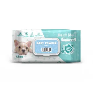 Absorb Plus AntiBacterial Pet Wipes Baby Powder Scented 15cm x 20cm - 80sheets