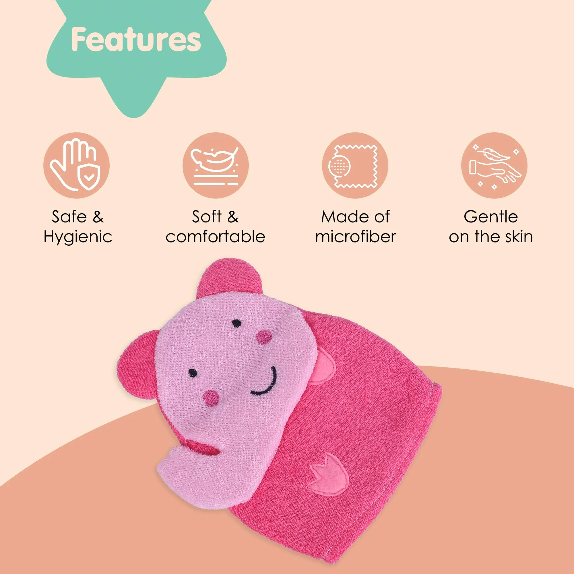 Baby Moo Blushing Elephant Bath Time Fun Hand Puppet Loofah Bath Glove - Pink