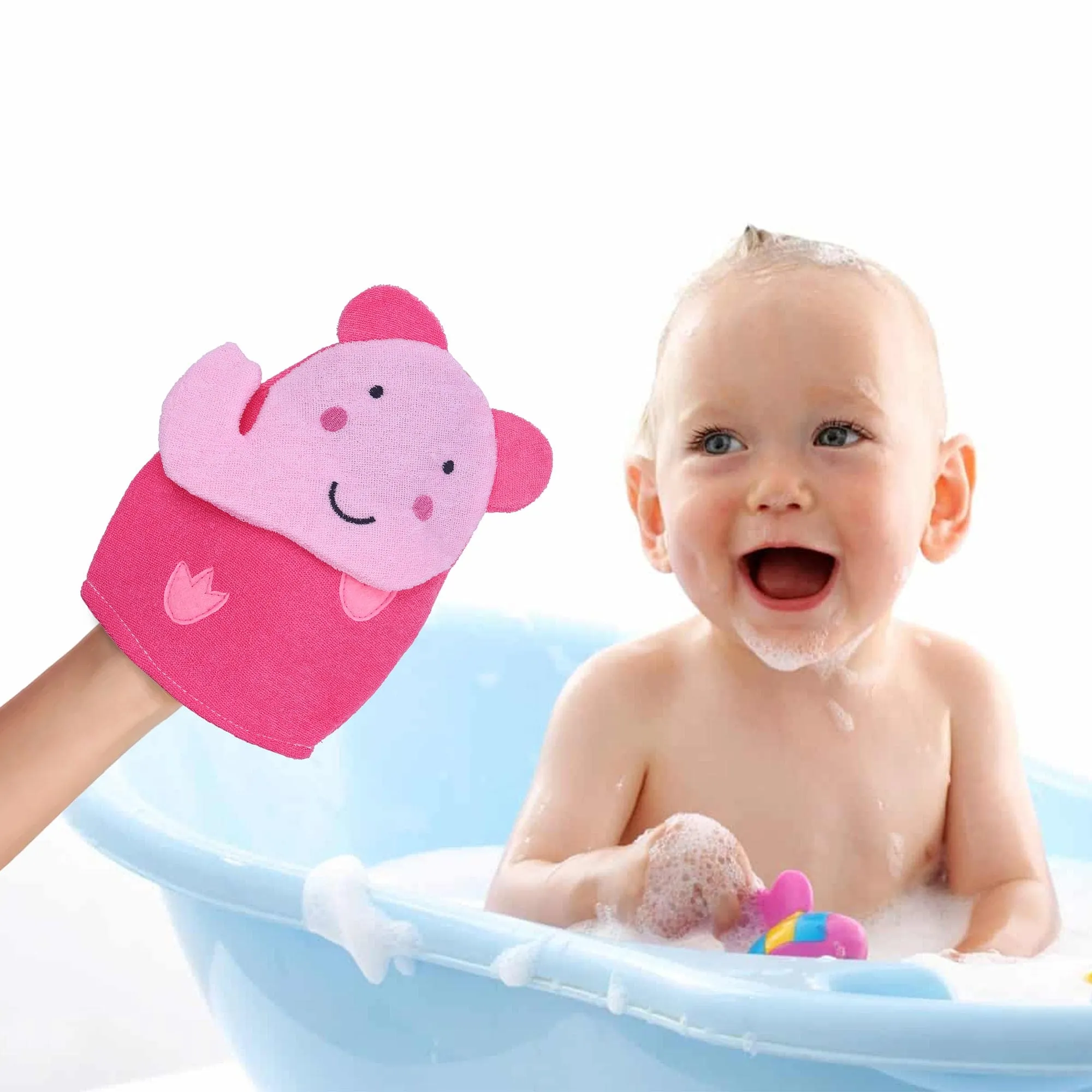 Baby Moo Blushing Elephant Bath Time Fun Hand Puppet Loofah Bath Glove - Pink