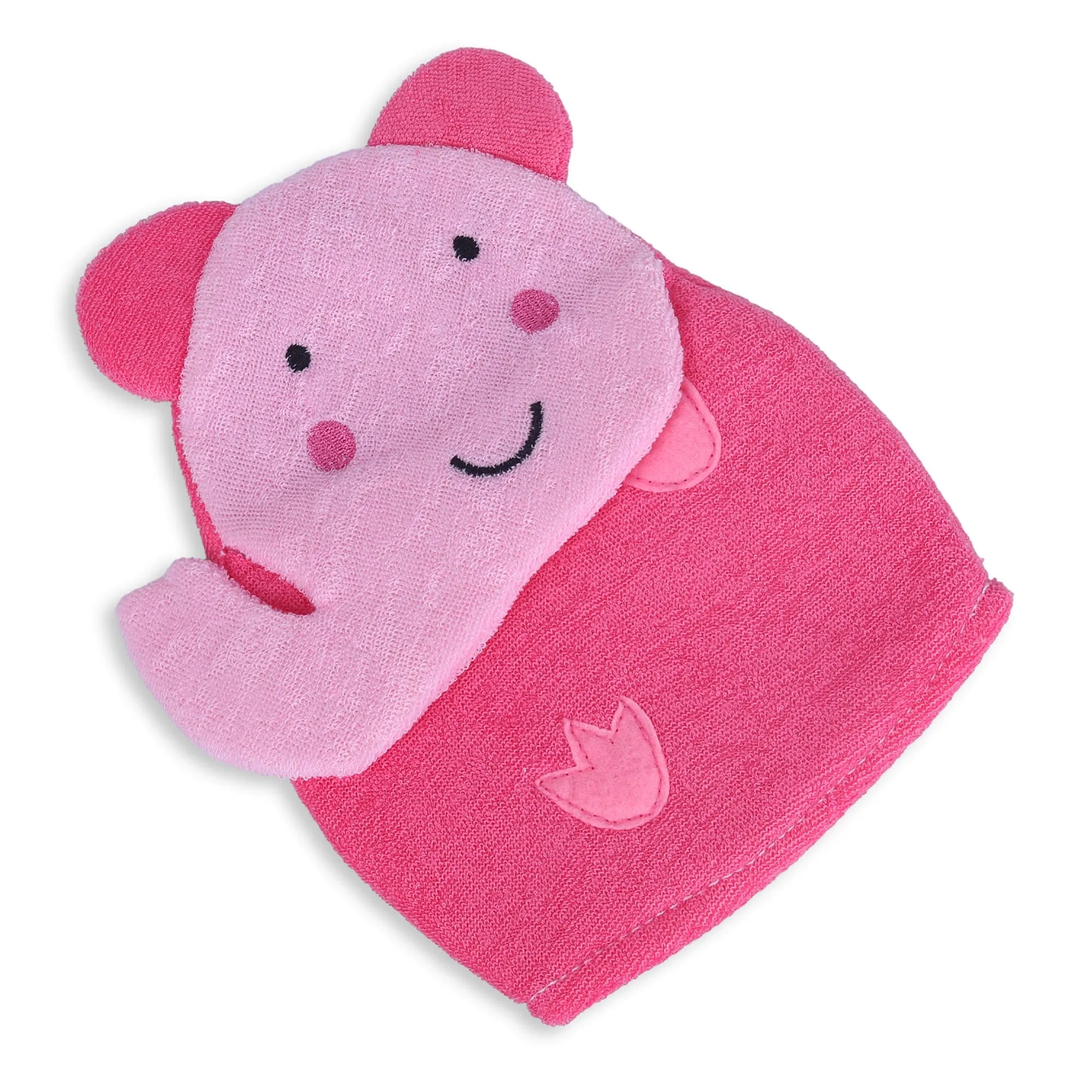 Baby Moo Blushing Elephant Bath Time Fun Hand Puppet Loofah Bath Glove - Pink