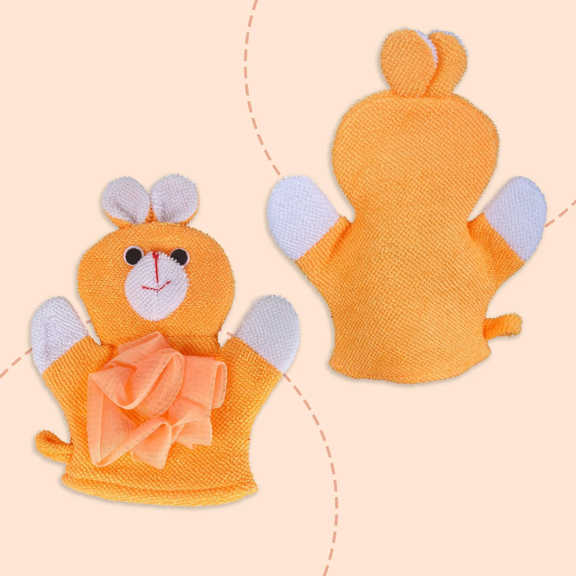 Baby Moo Cute Puppy Bath Time Fun Hand Puppet Loofah Bath Glove - Orange