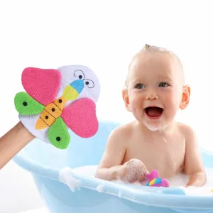 Baby Moo Fluttering Butterfly Bath Time Fun Hand Puppet Loofah Bath Glove - Multicolour