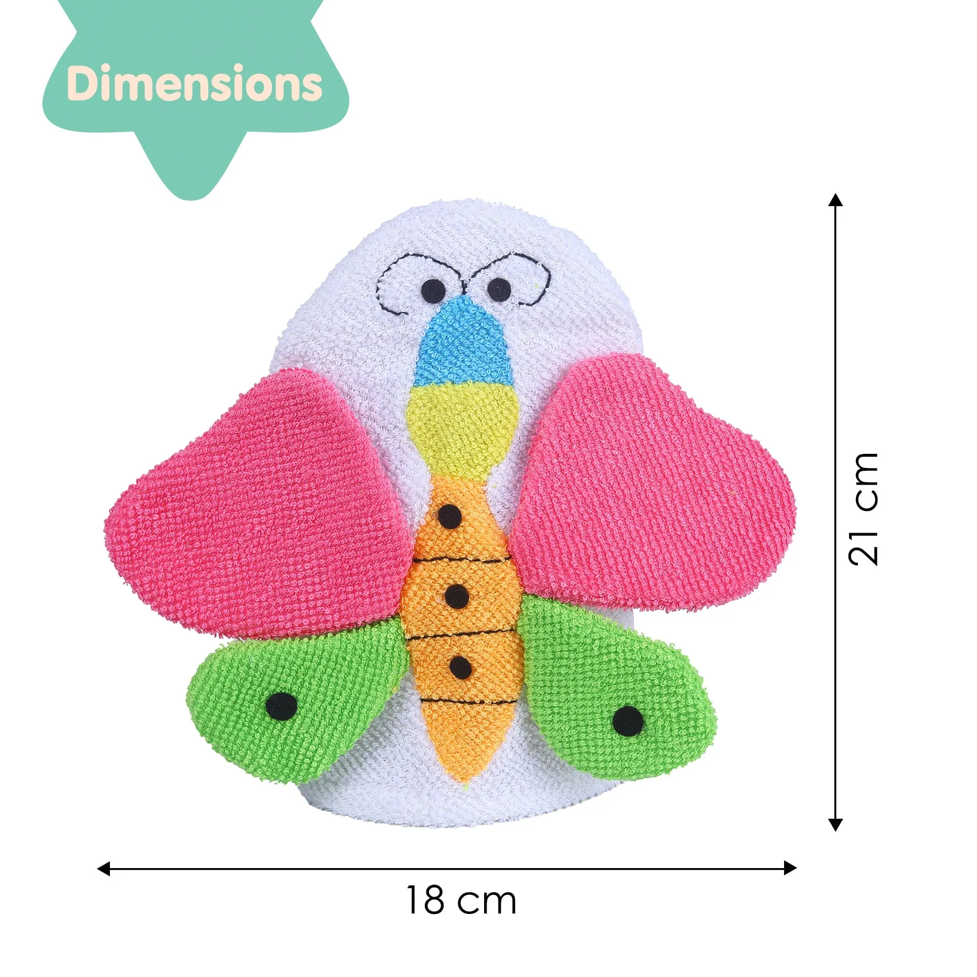 Baby Moo Fluttering Butterfly Bath Time Fun Hand Puppet Loofah Bath Glove - Multicolour