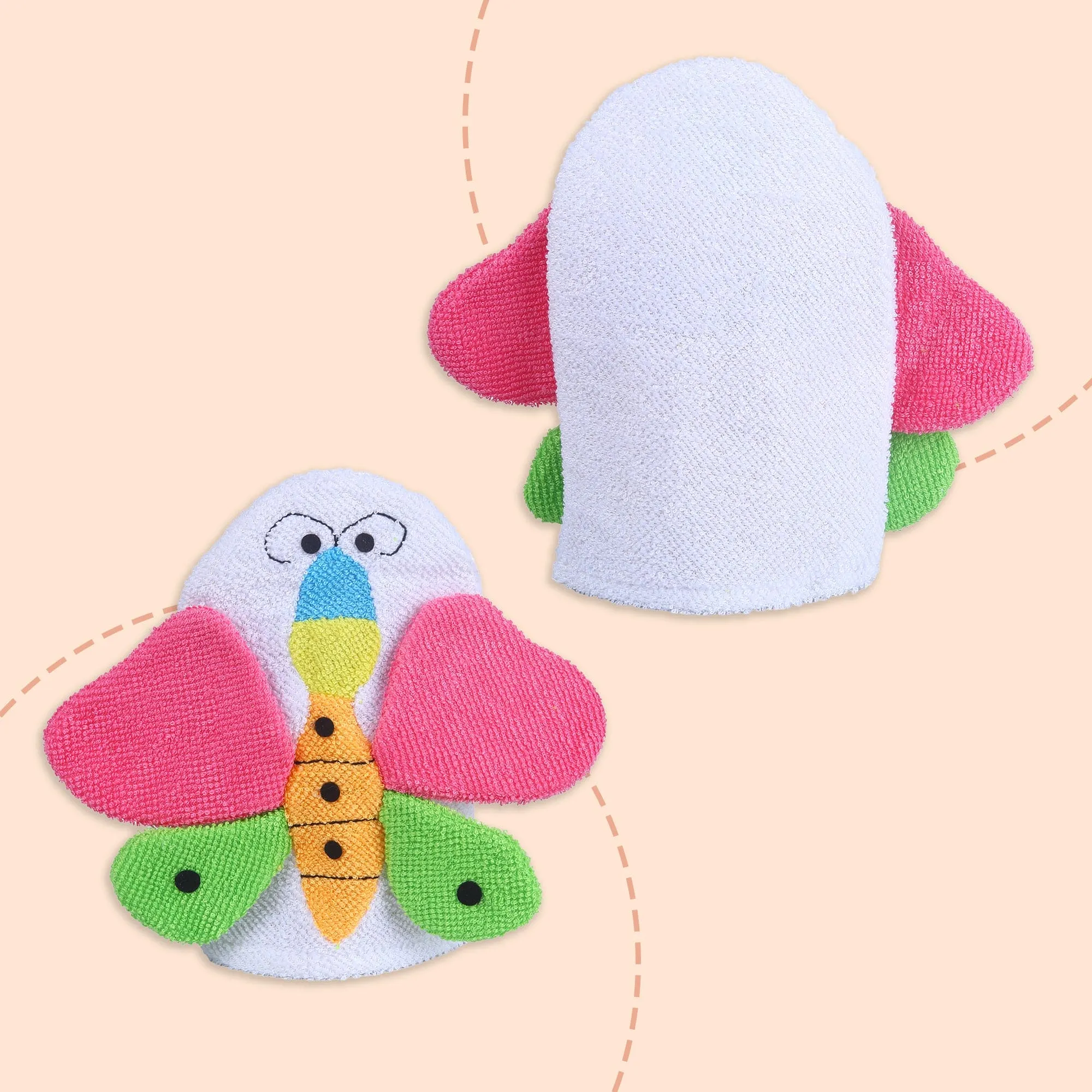 Baby Moo Fluttering Butterfly Bath Time Fun Hand Puppet Loofah Bath Glove - Multicolour