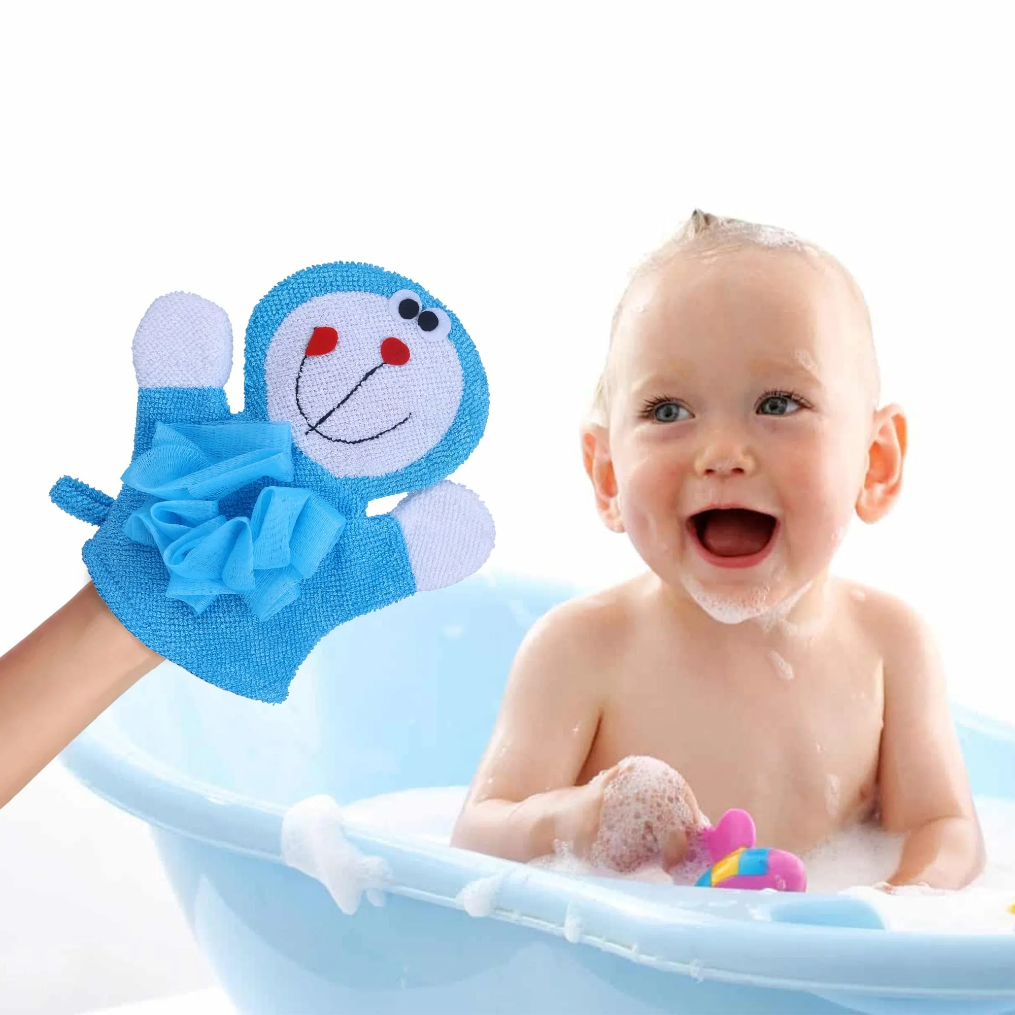 Baby Moo Robot Cat Bathtime Fun Hand Puppet Loofah Bath Glove - Blue