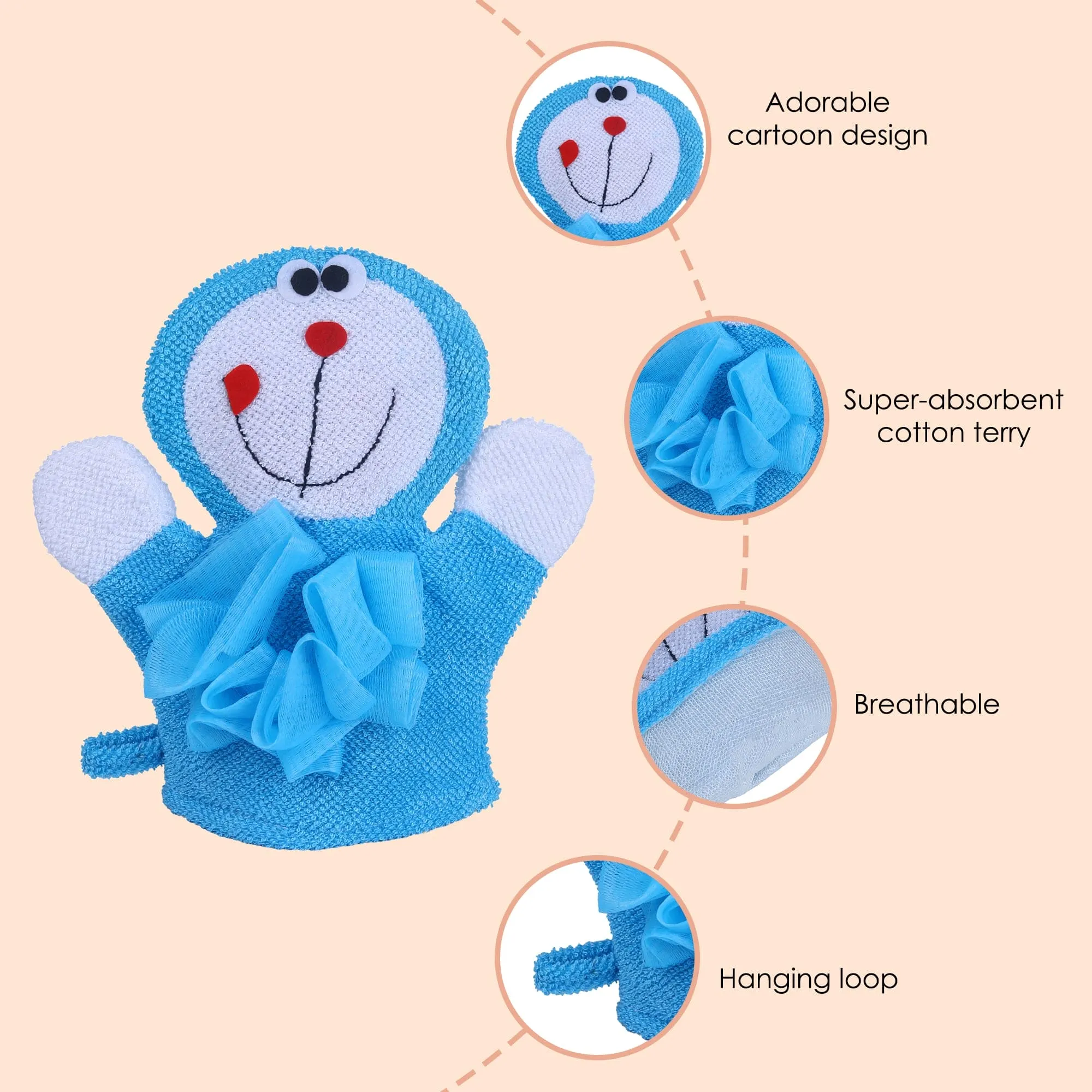 Baby Moo Robot Cat Bathtime Fun Hand Puppet Loofah Bath Glove - Blue