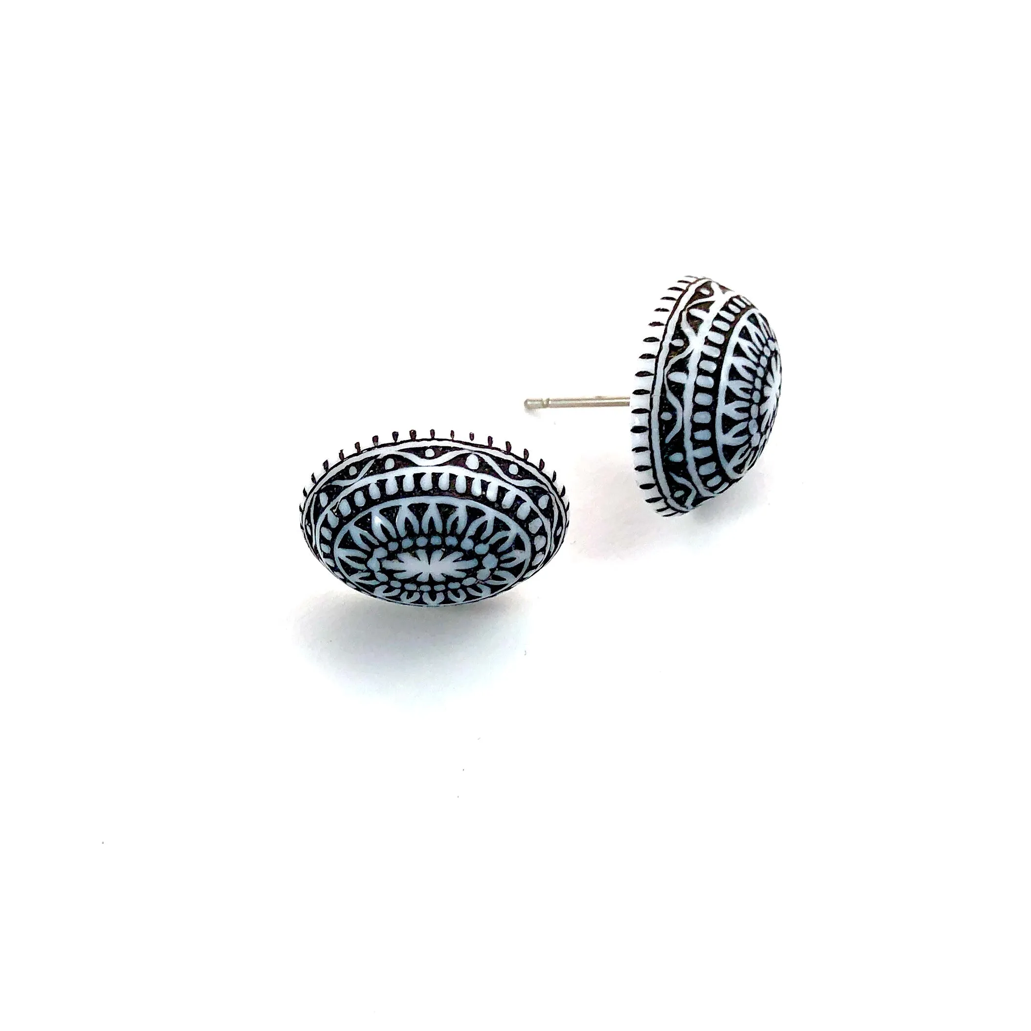 Black Nordic Patterned Stud Earrings