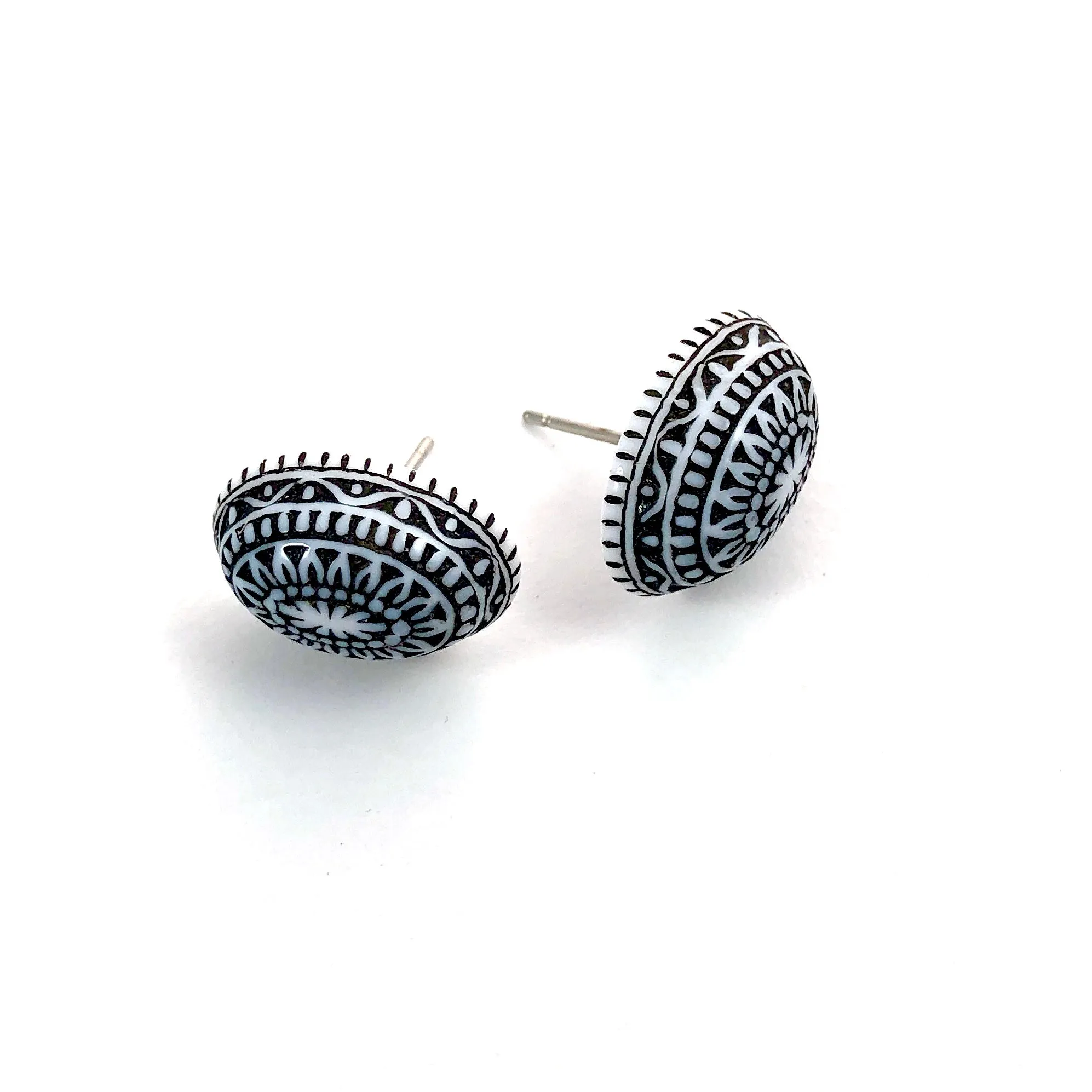 Black Nordic Patterned Stud Earrings