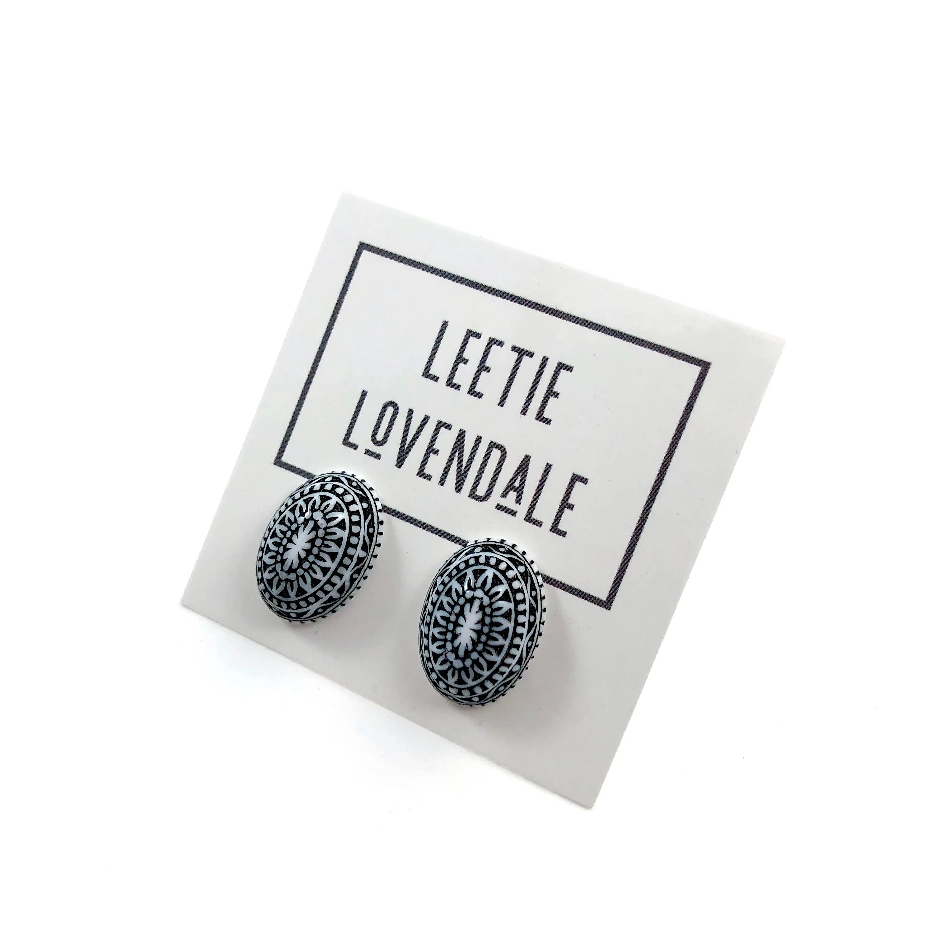 Black Nordic Patterned Stud Earrings