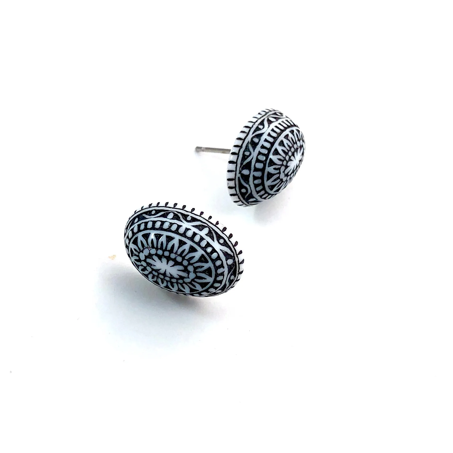 Black Nordic Patterned Stud Earrings