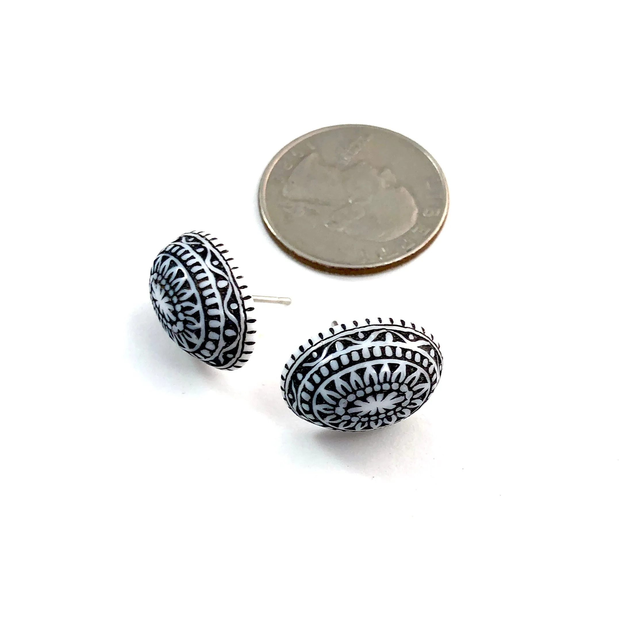 Black Nordic Patterned Stud Earrings