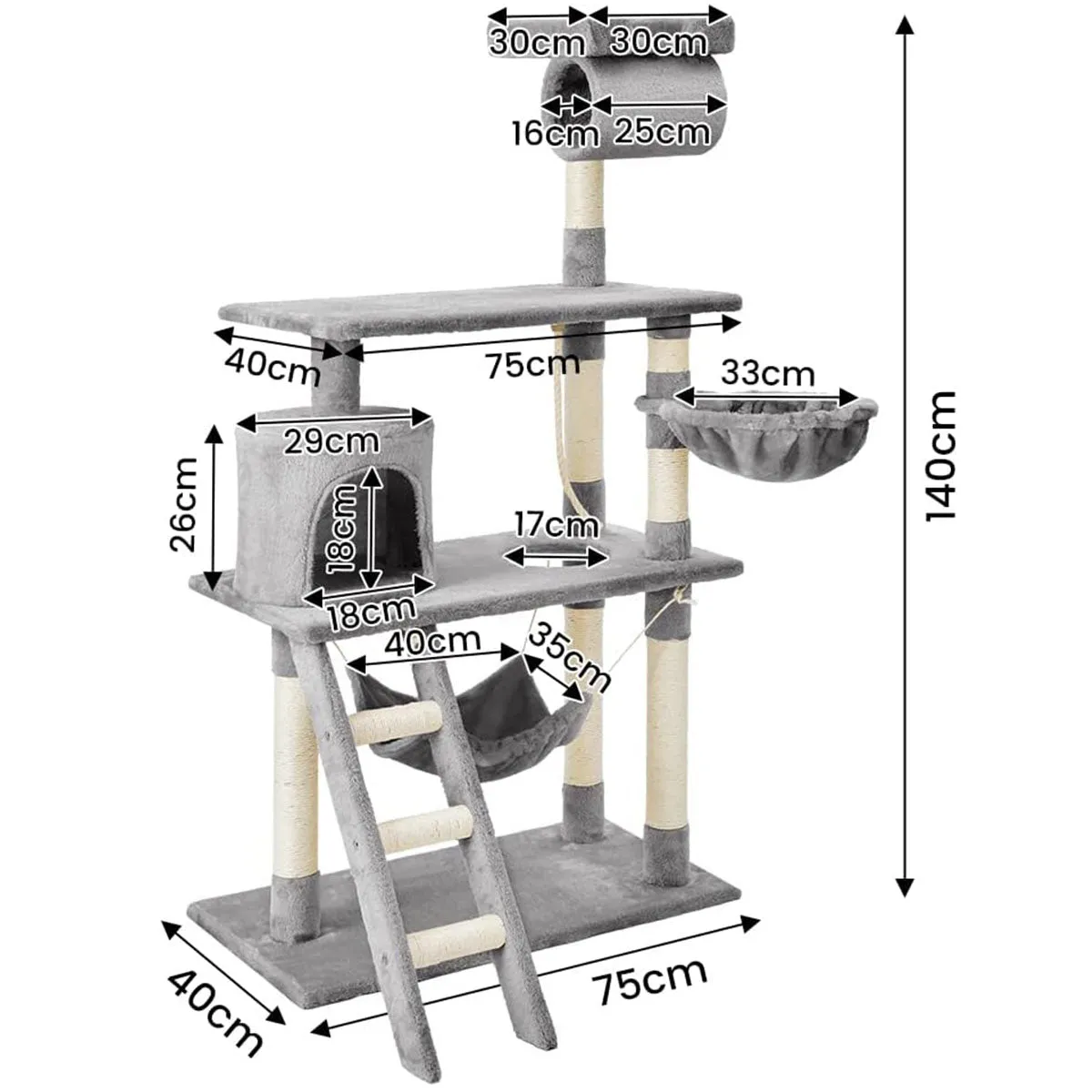 Cat Tree Scratching Post Scratcher Tower Toys Condo House Wood Furniture Bed Stand - light grey