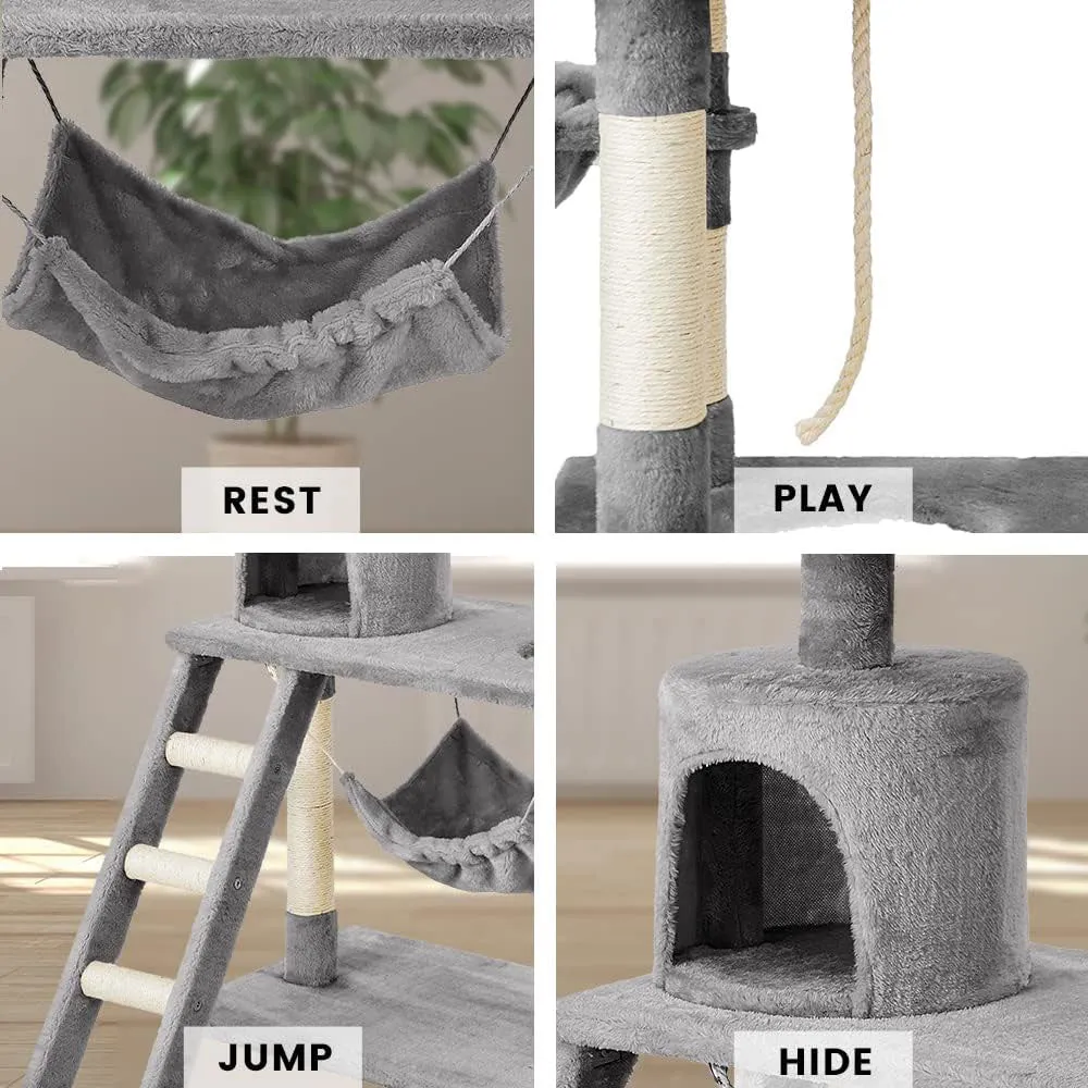 Cat Tree Scratching Post Scratcher Tower Toys Condo House Wood Furniture Bed Stand - light grey