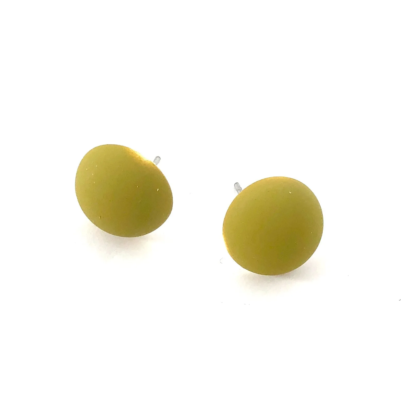 Chartreuse Velvet Retro Button Stud Earrings