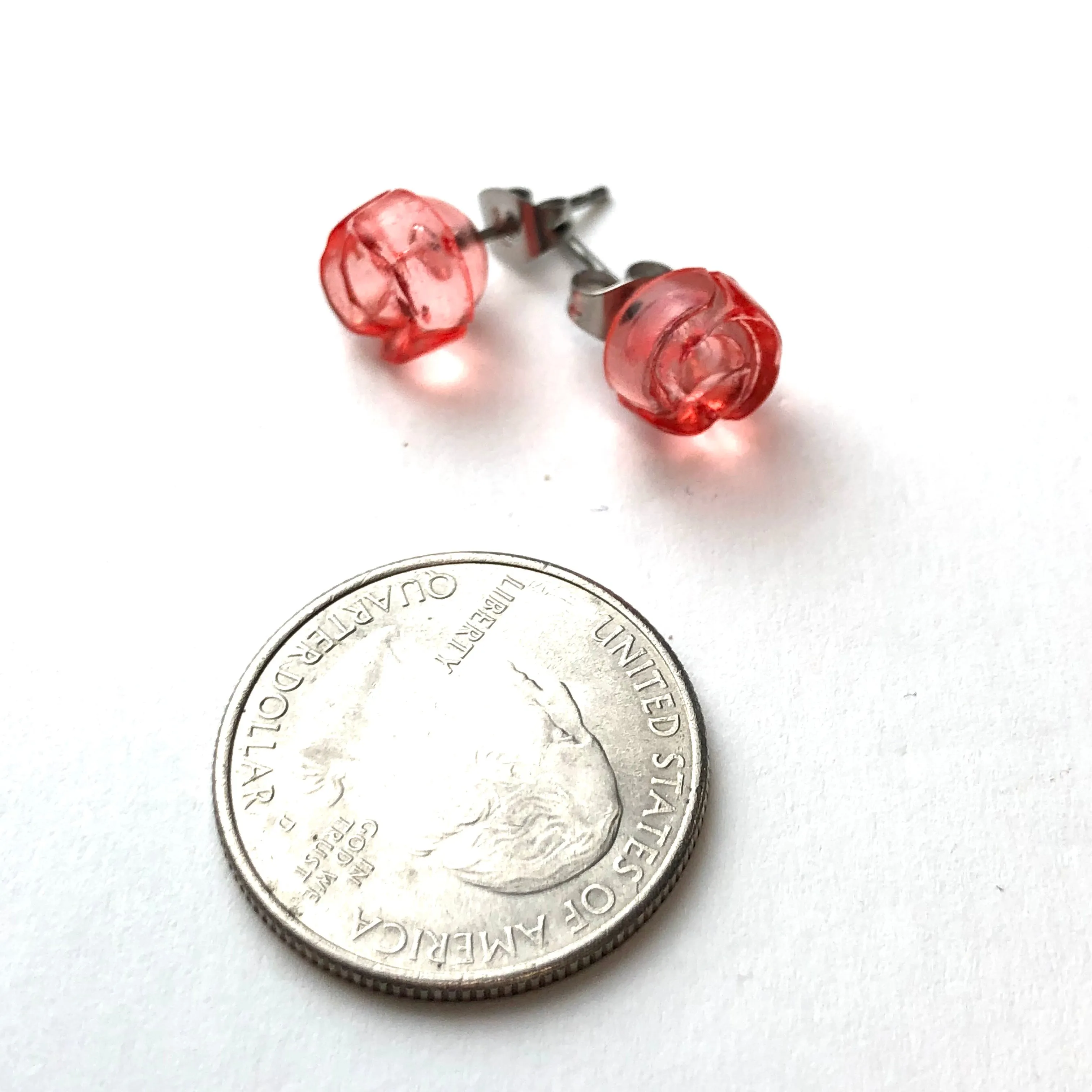 Coral Carved Lucite Rose Stud Earrings