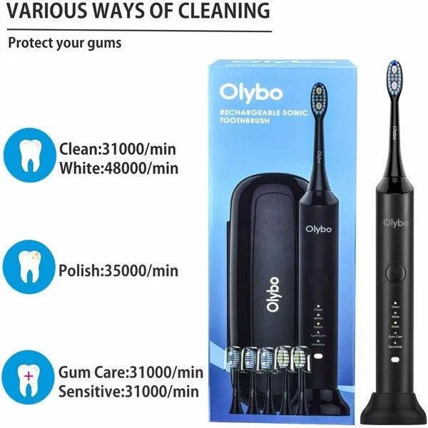 Electric Toothbrush Sonic Toothbrushes 5 Modes with 6 Brush Heads