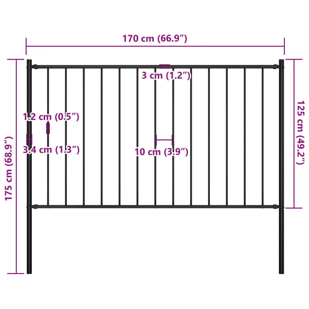 Fence Panel with Posts Powder-coated Steel 1.7x1.25 m Black