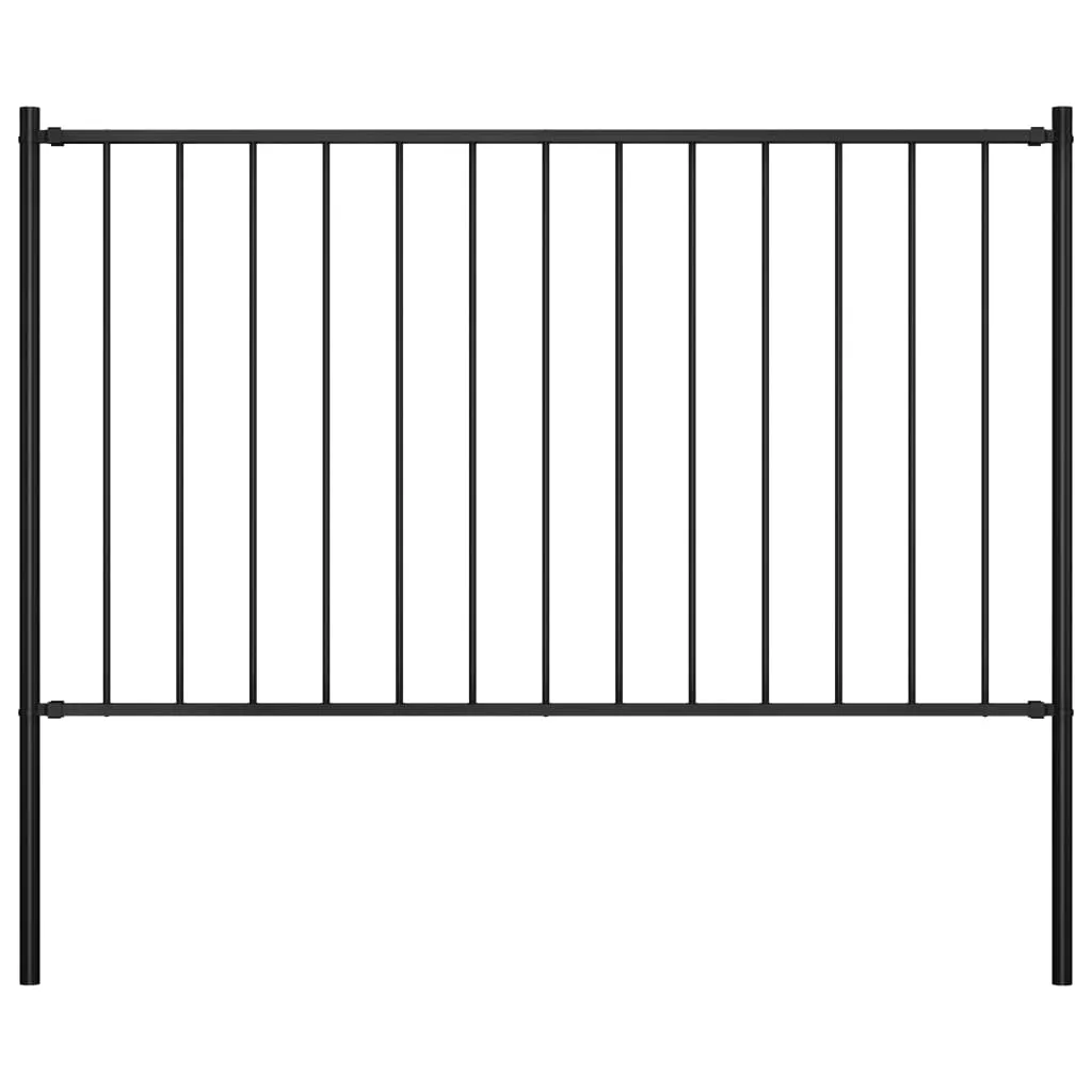 Fence Panel with Posts Powder-coated Steel 1.7x1.25 m Black