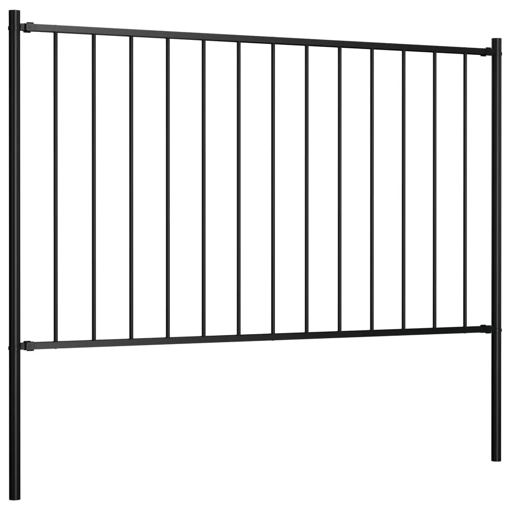 Fence Panel with Posts Powder-coated Steel 1.7x1.25 m Black