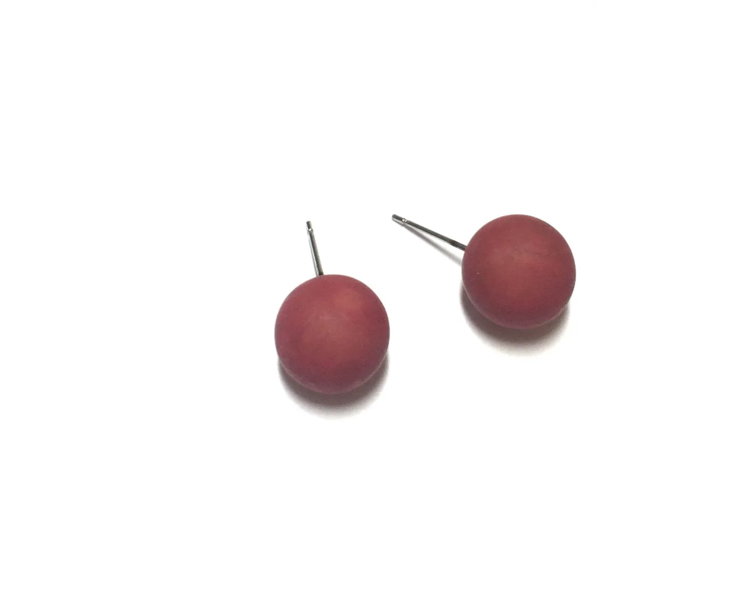 Garnet Red Matte Marbled Ball Stud Earrings