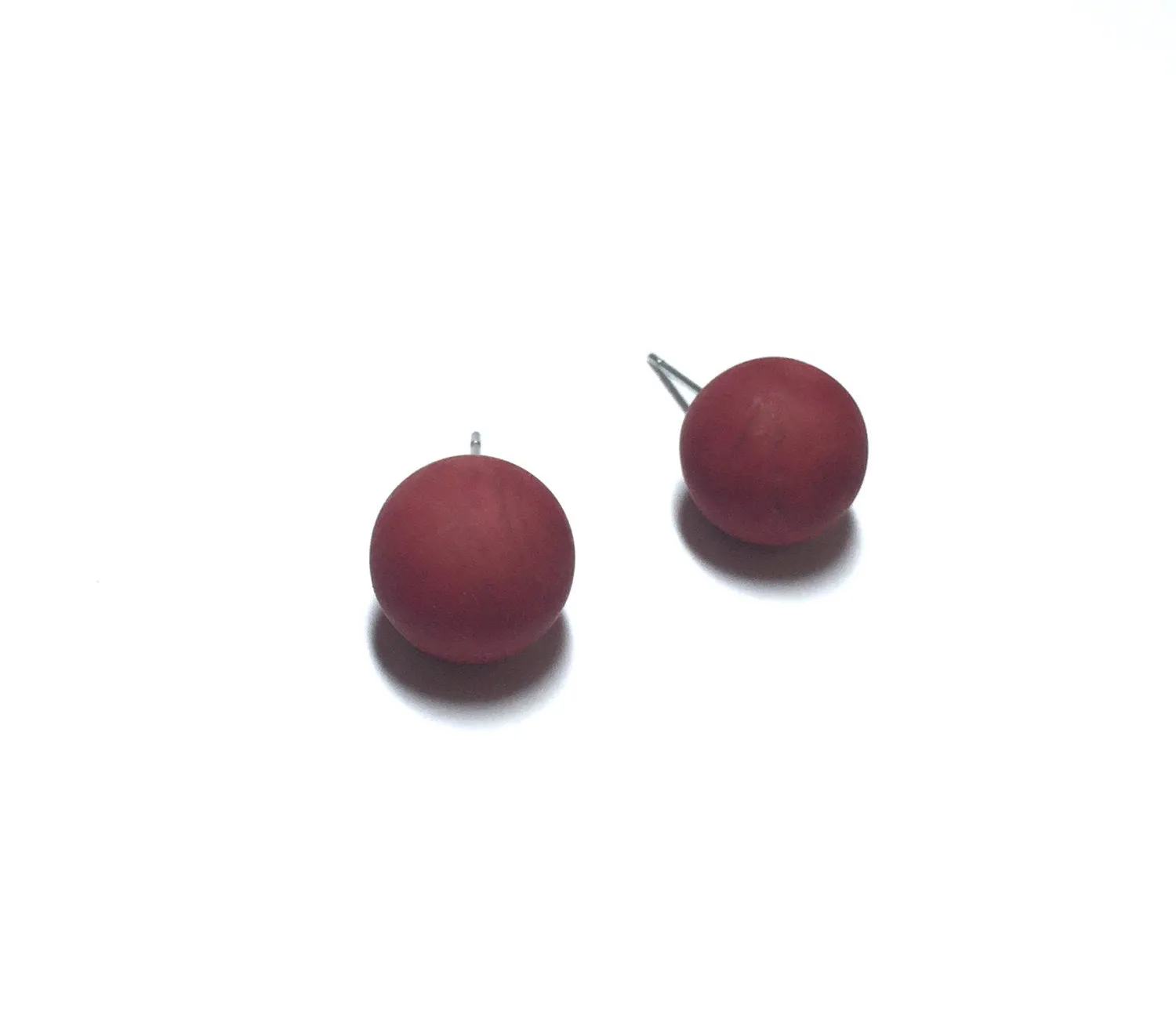 Garnet Red Matte Marbled Ball Stud Earrings