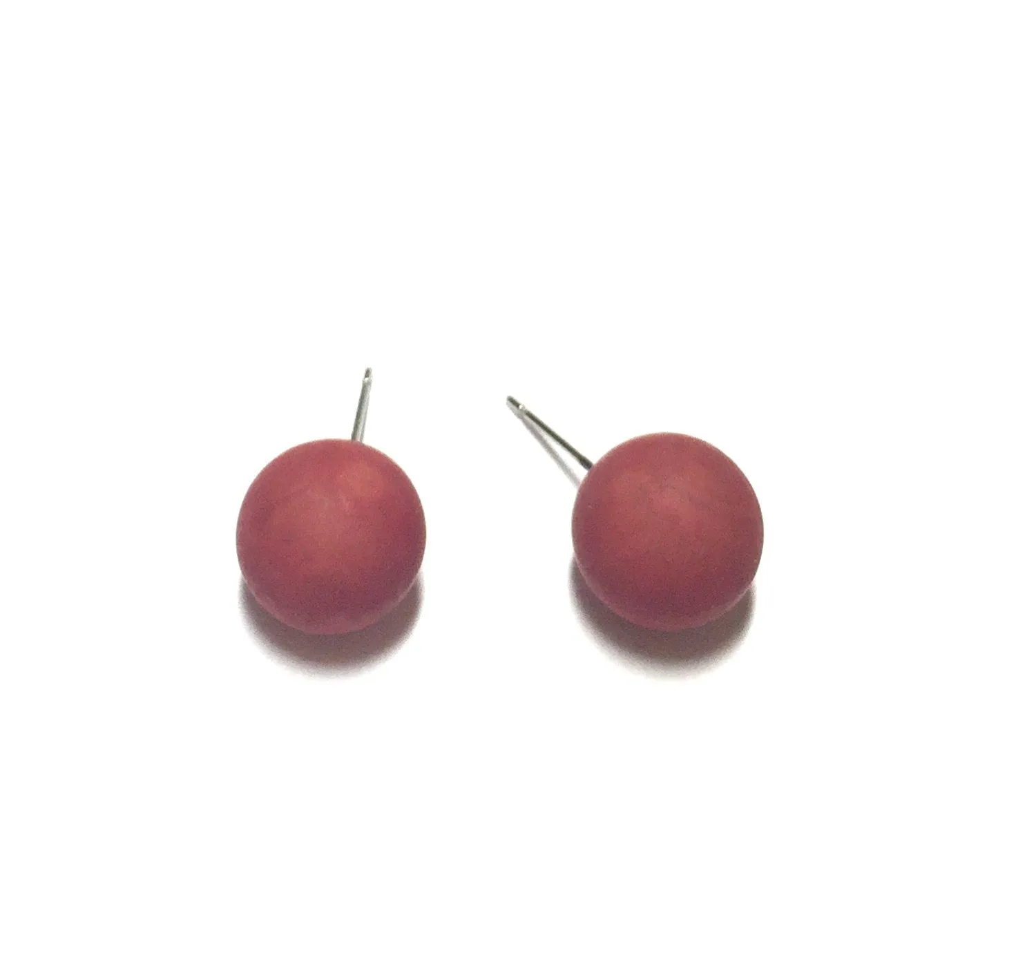 Garnet Red Matte Marbled Ball Stud Earrings