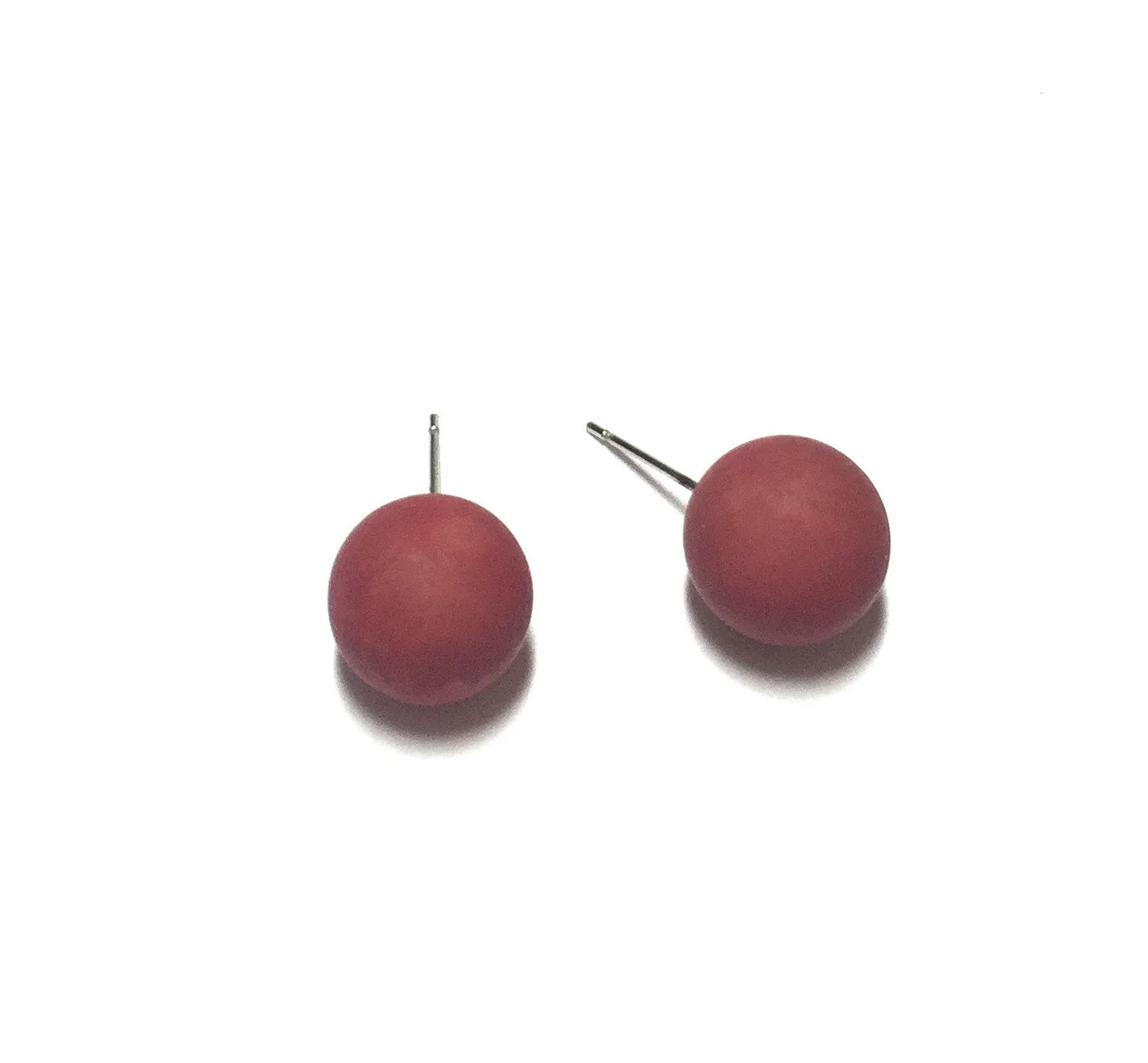 Garnet Red Matte Marbled Ball Stud Earrings