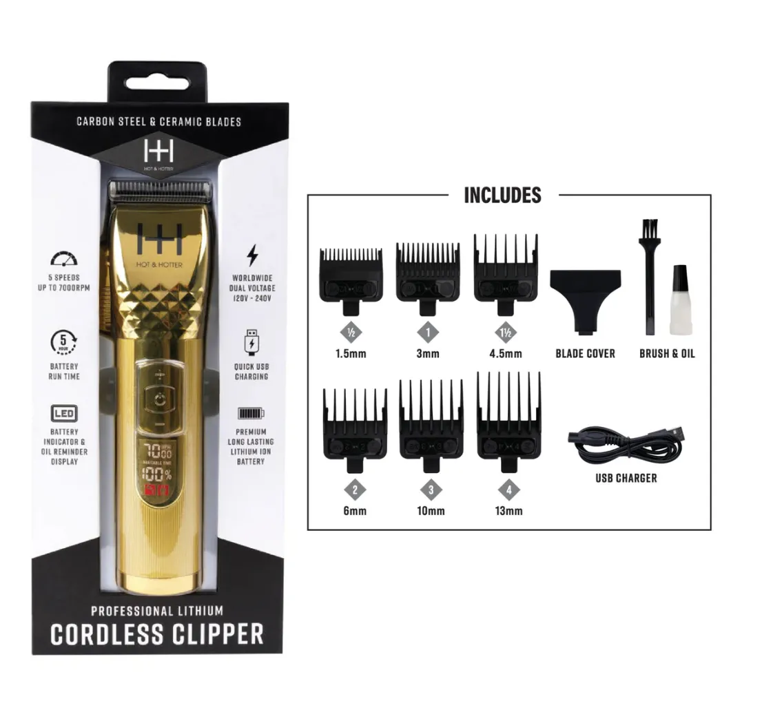 HOT & HOTTER PROFESSIONAL LITHIUM CORDLESS CLIPPER GOLD