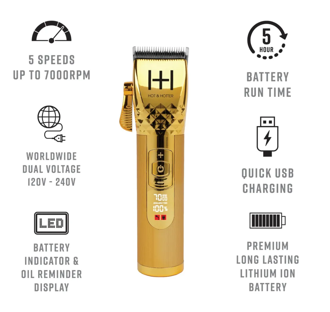 HOT & HOTTER PROFESSIONAL LITHIUM CORDLESS CLIPPER GOLD