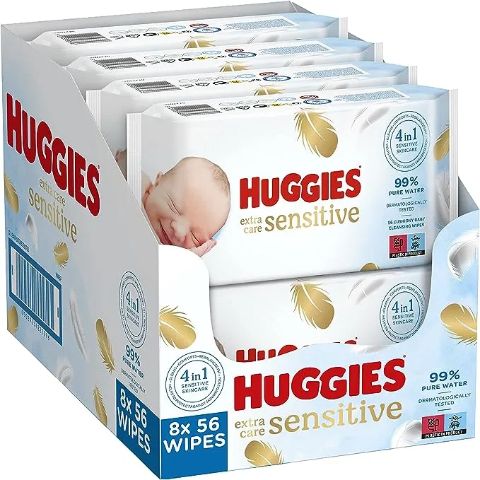 HUGGIES PURE EXTRA CARE, BABY WIPES - 8 PACKS (448 WIPES TOTAL)