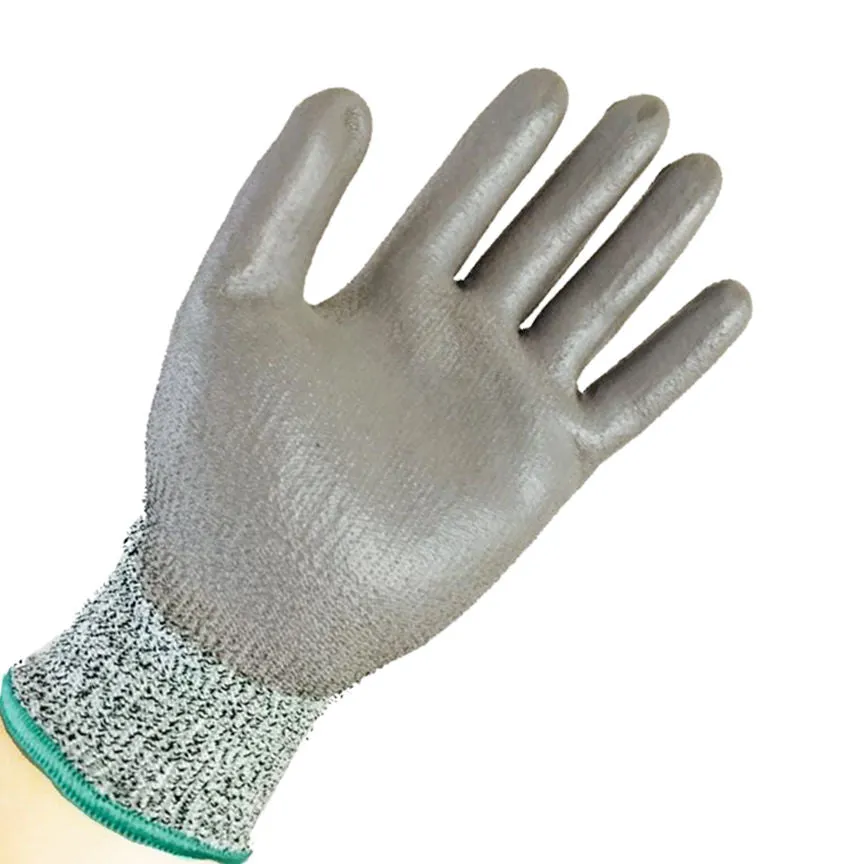 HYW 1 Pair 13 Gauge HPPE Cut Resistant Polyurethane Palm Coated Glove Gray