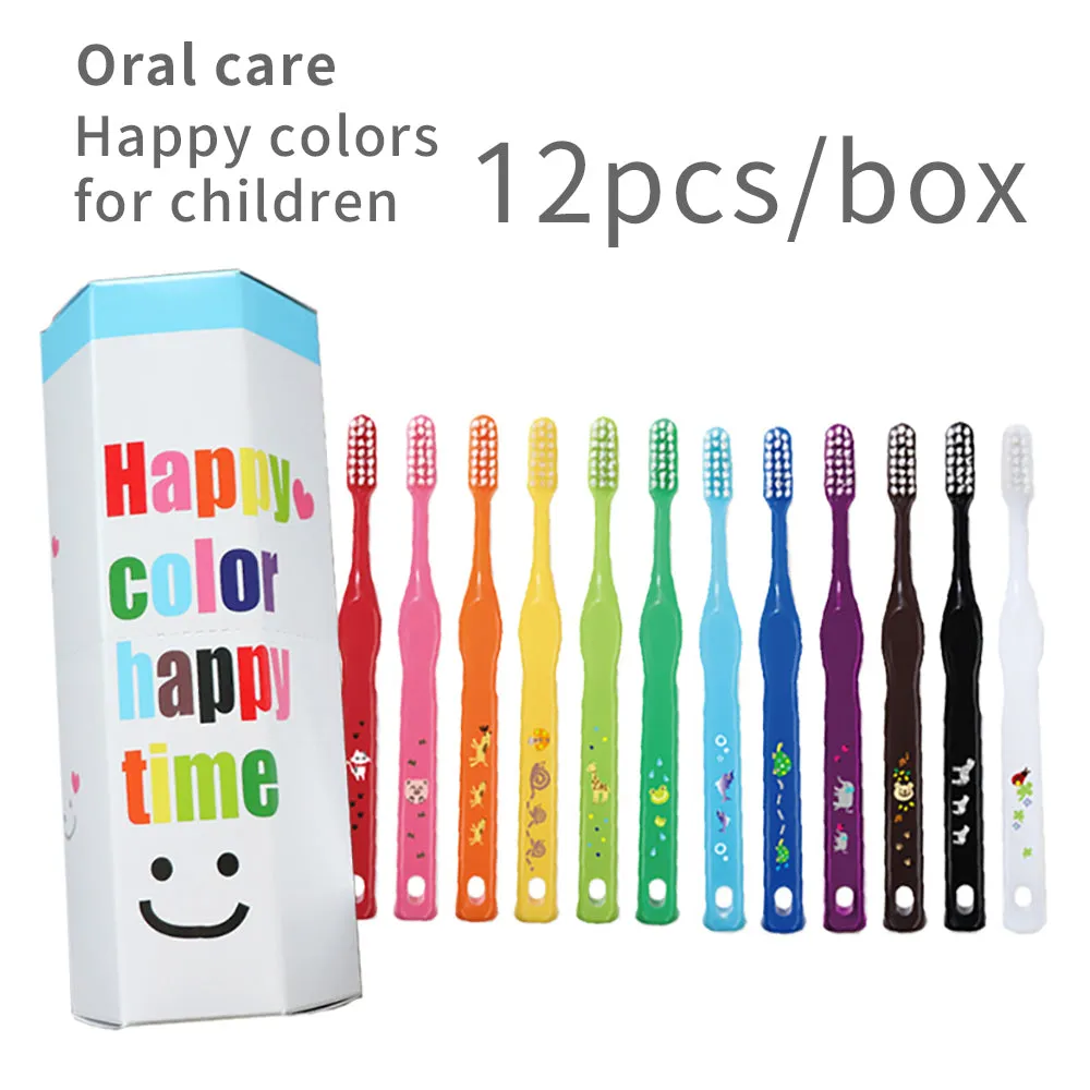 Japan direct delivery children's toothbrush set 12 colors HAPPY COLOR children suitable for children ultra-fine soft bristle brush head multiple colors teeth cleaning toothbrush gift box