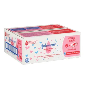 Johnsons Gentle All Over Wipes (6 x 72 Wipes - 432 Wipes)