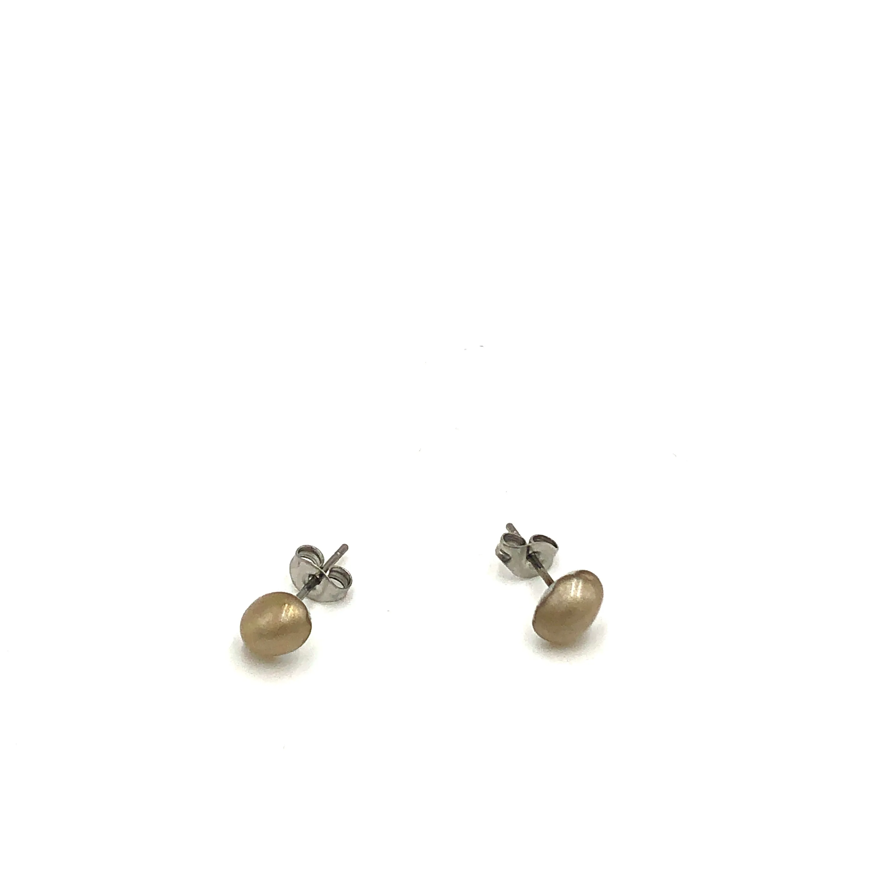 Marbled Bronze Beige Tiny Oval Stud Earrings