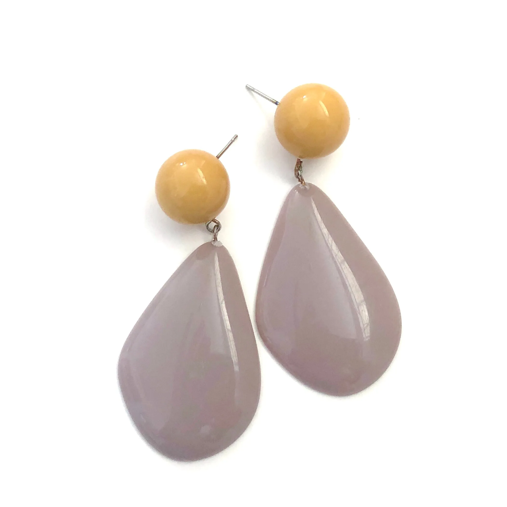 Mustard & Lilac Taupe Avocado Drop Earrings