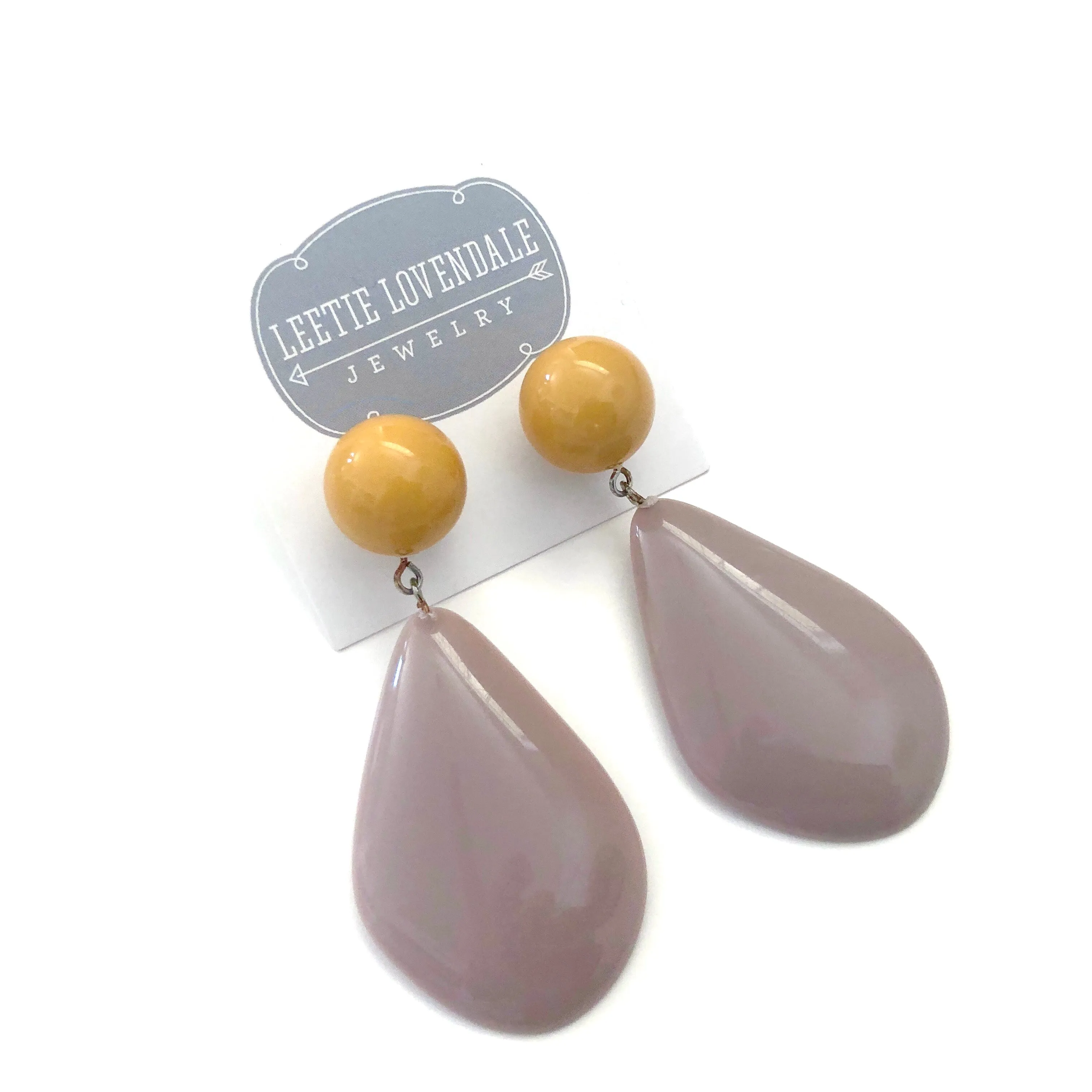 Mustard & Lilac Taupe Avocado Drop Earrings