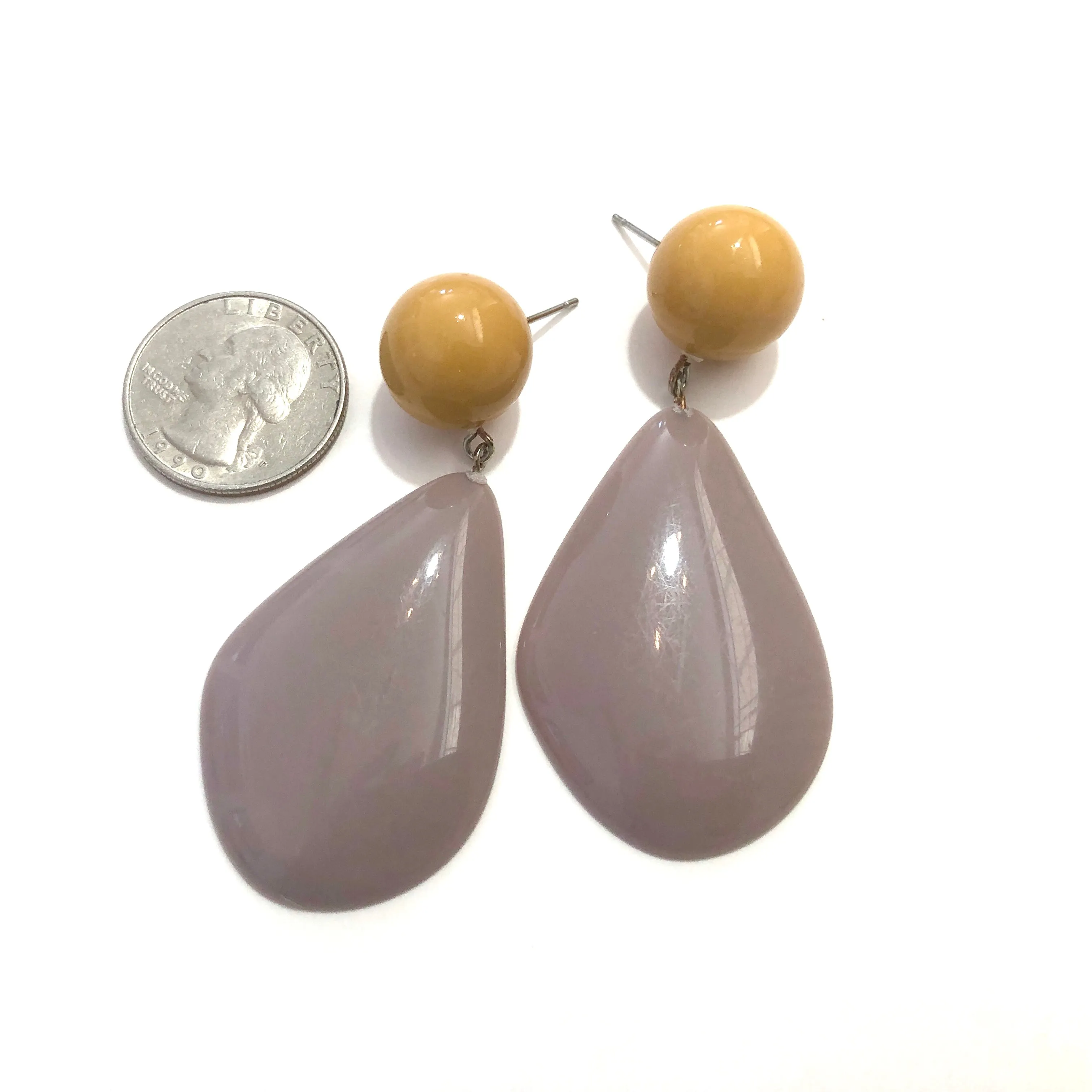 Mustard & Lilac Taupe Avocado Drop Earrings