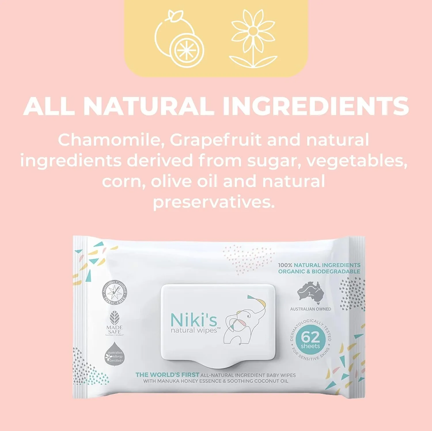 Natural Baby Wipes, Organic Made with Manuka Honey and Coconut Oil, Unscented