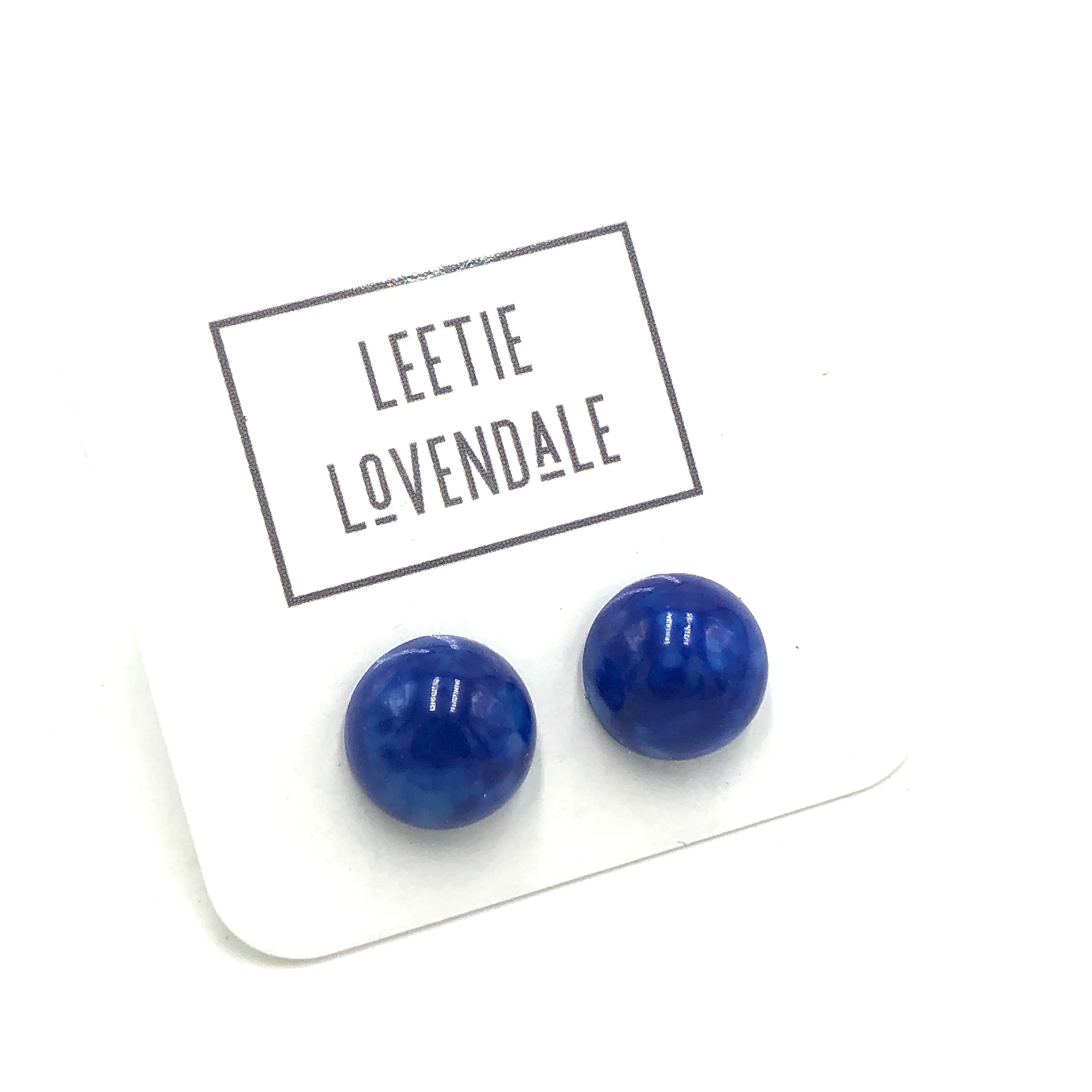 Navy Blue Matte Retro Button Stud Earrings