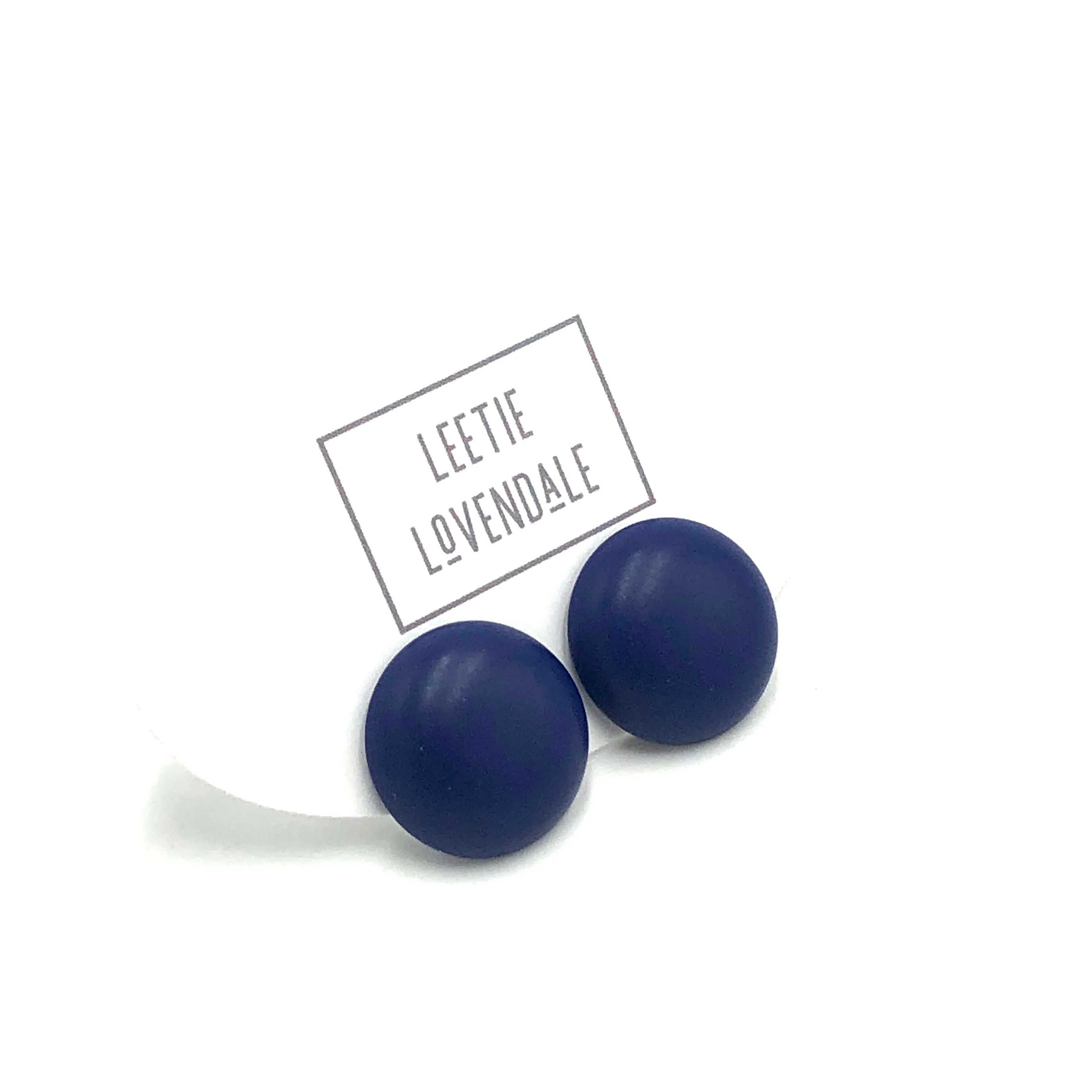 Navy Blue Matte Retro Button Stud Earrings