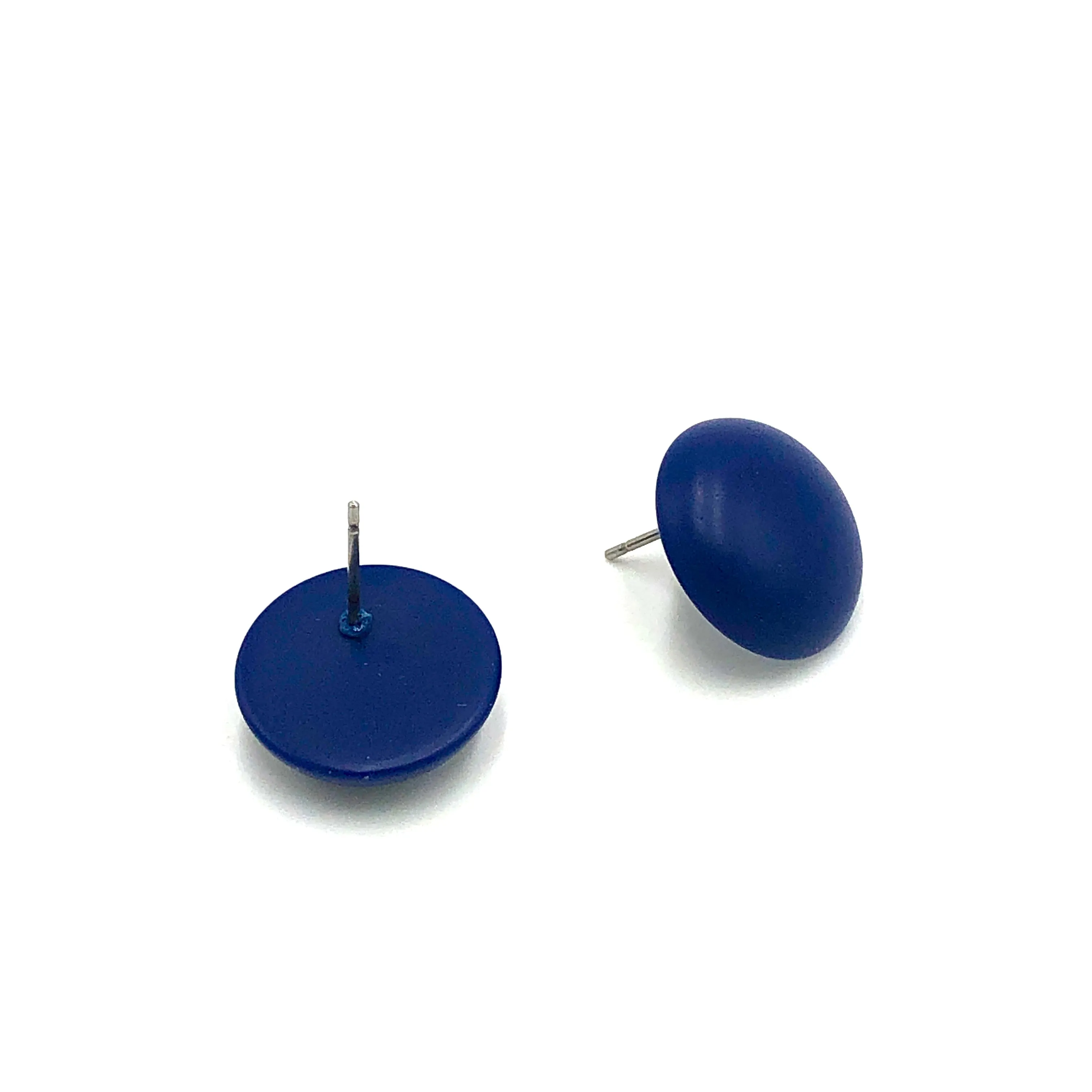 Navy Blue Matte Retro Button Stud Earrings