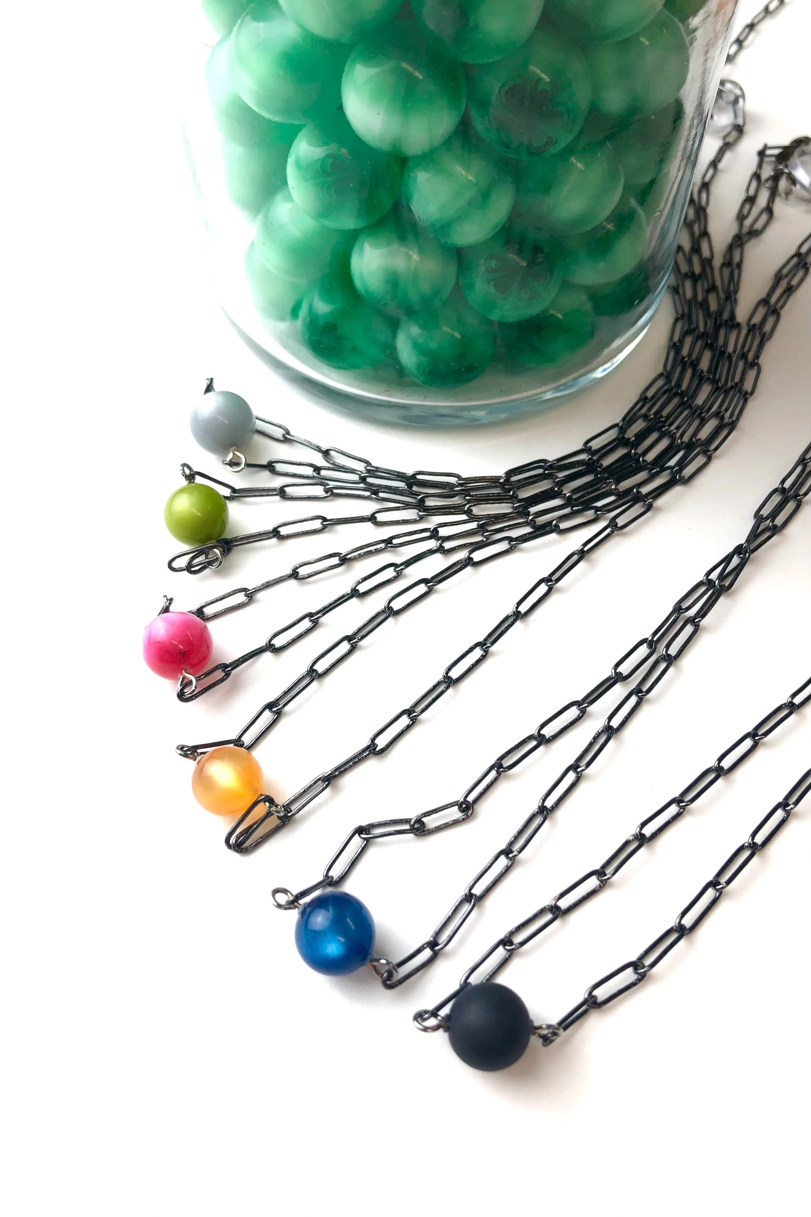 Olive Green Moonglow Bauble Paperclip Necklace