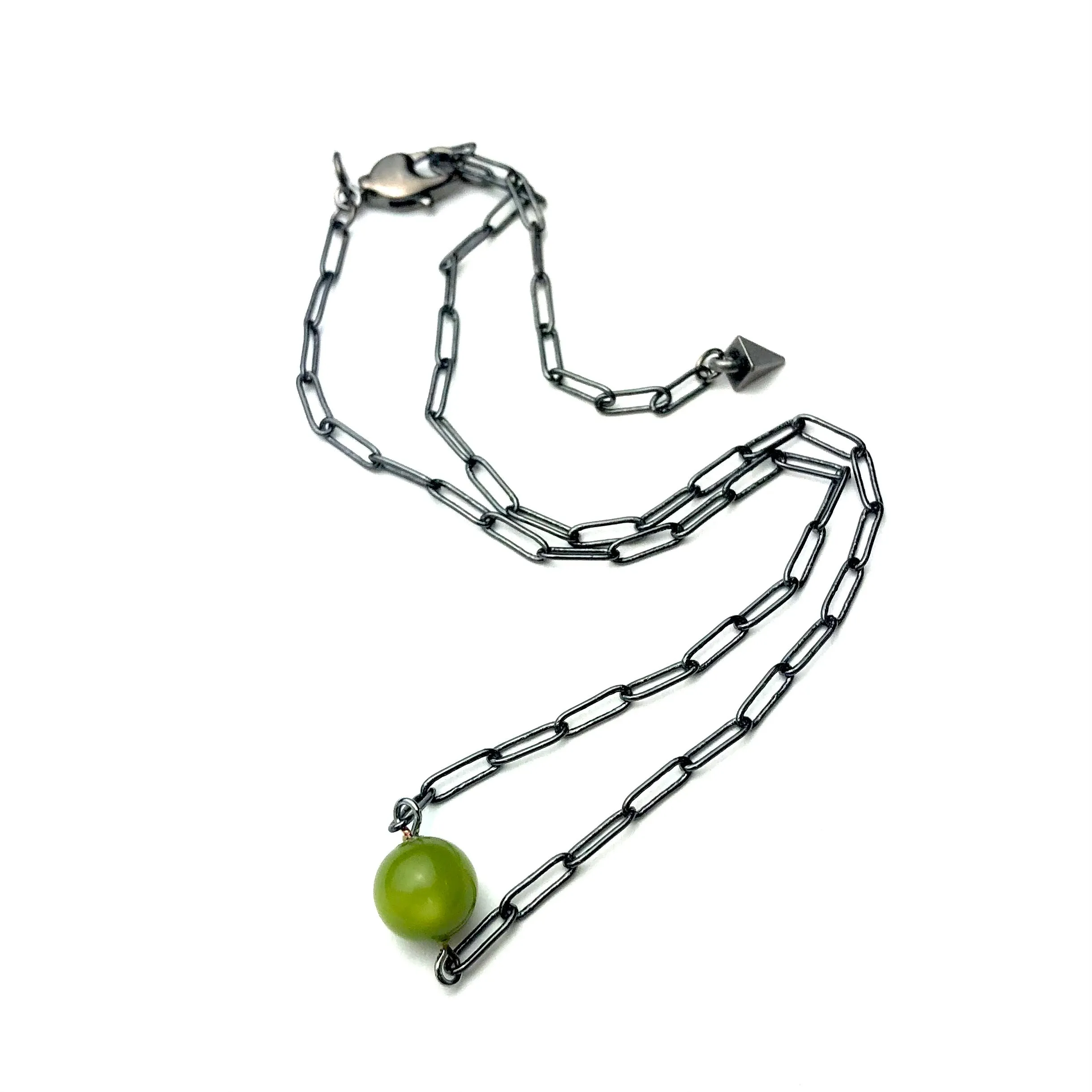 Olive Green Moonglow Bauble Paperclip Necklace