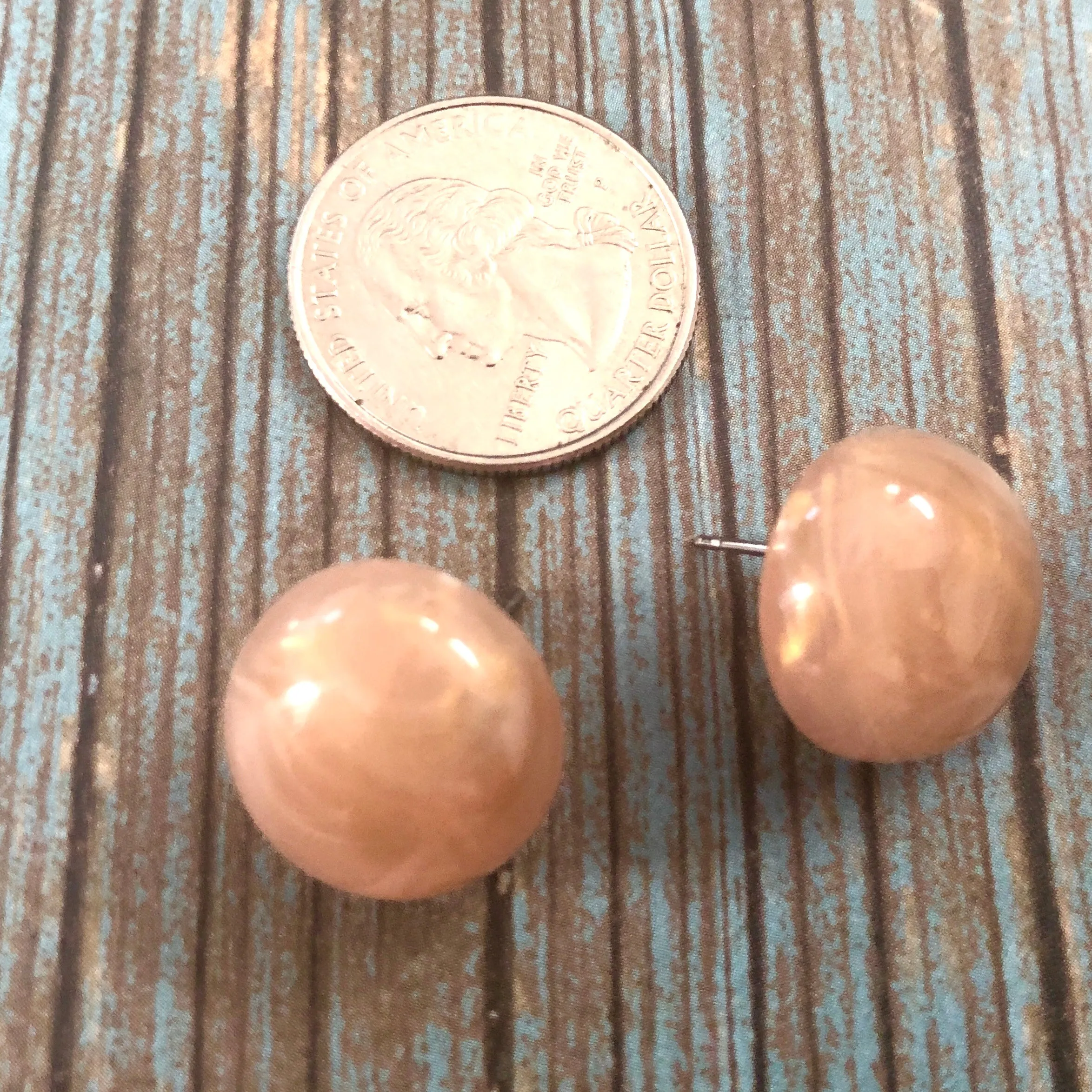 Peach & Gold Metallic Marbled Retro Button Studs