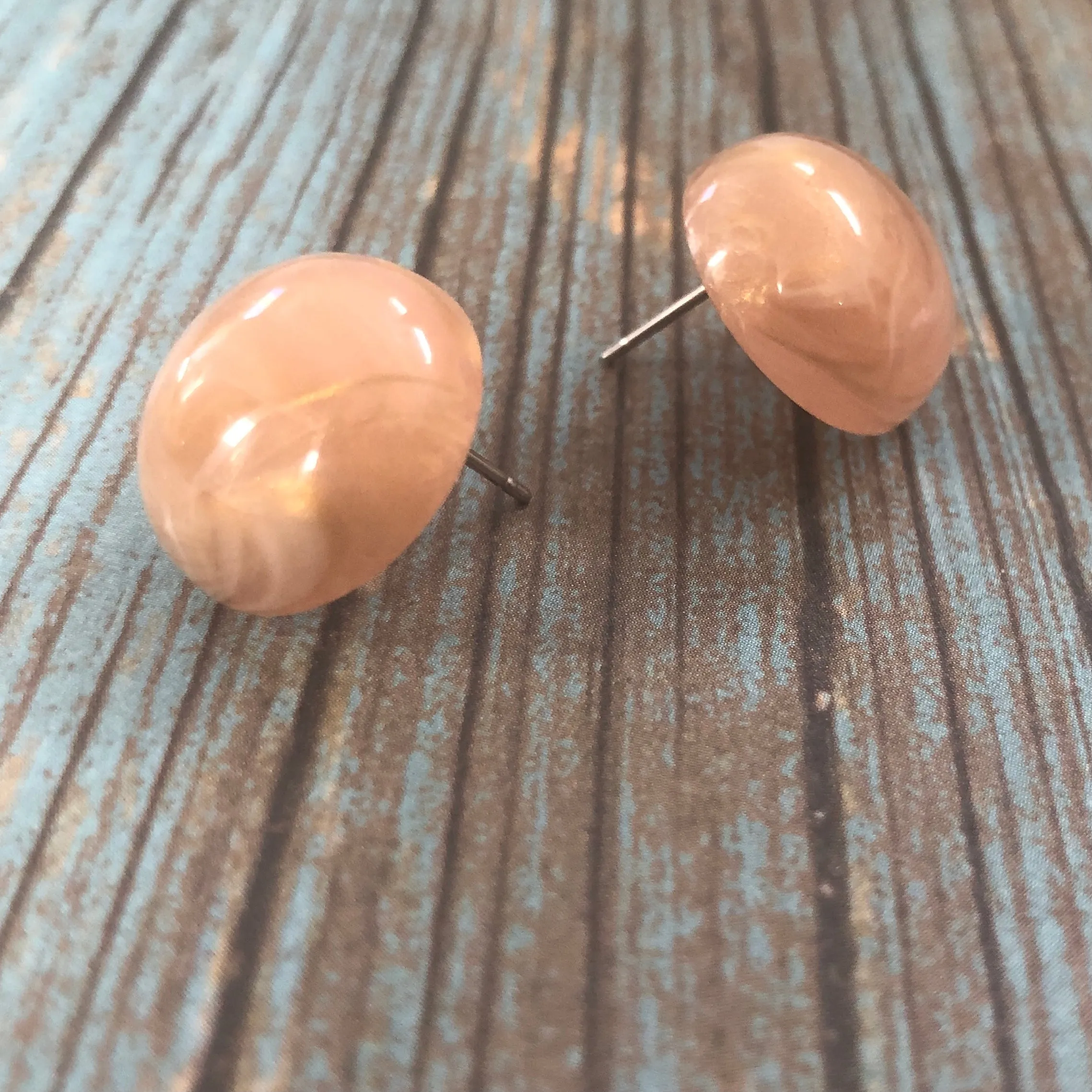 Peach & Gold Metallic Marbled Retro Button Studs